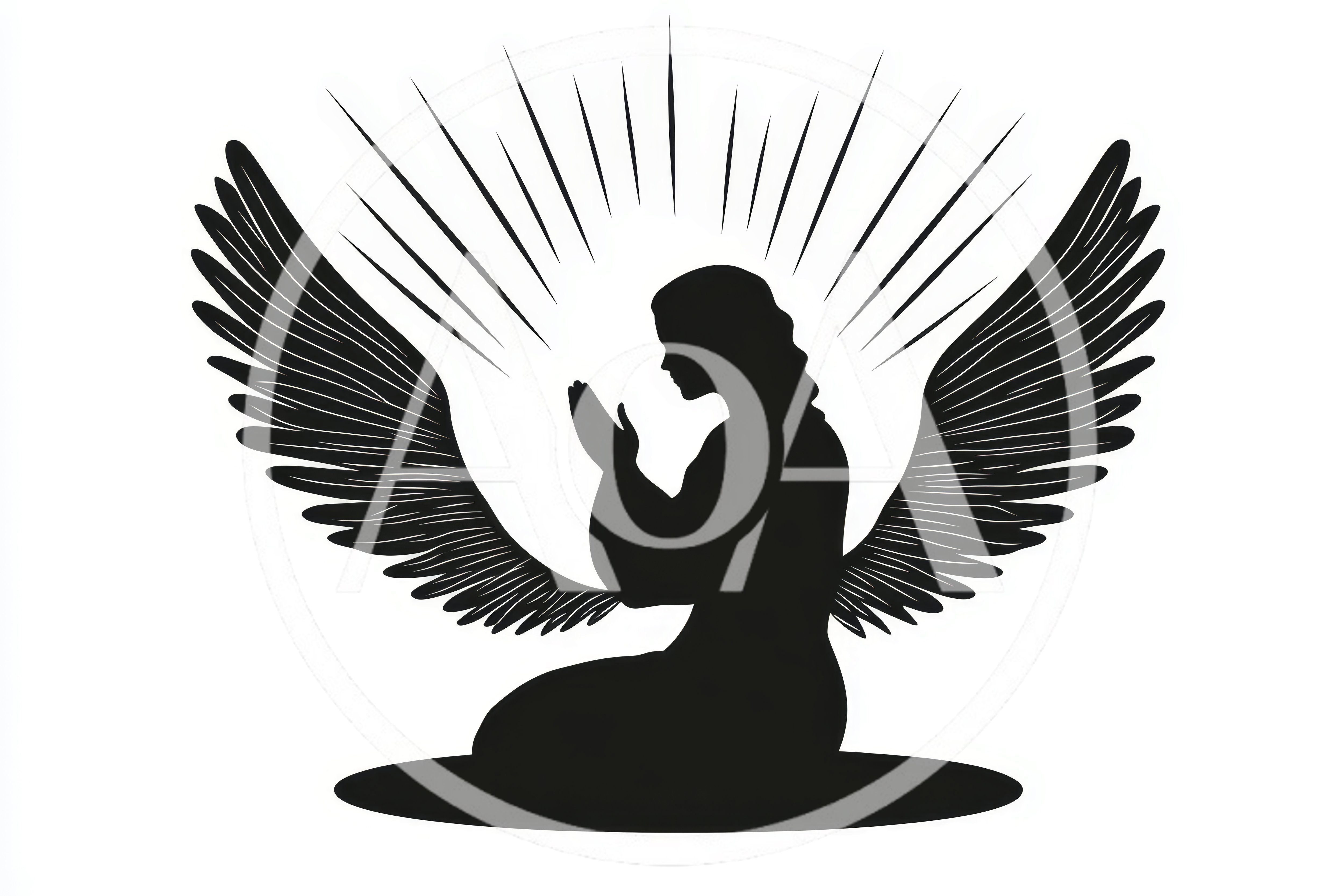 Silhouette Of A Praying Angel With Spread Wings