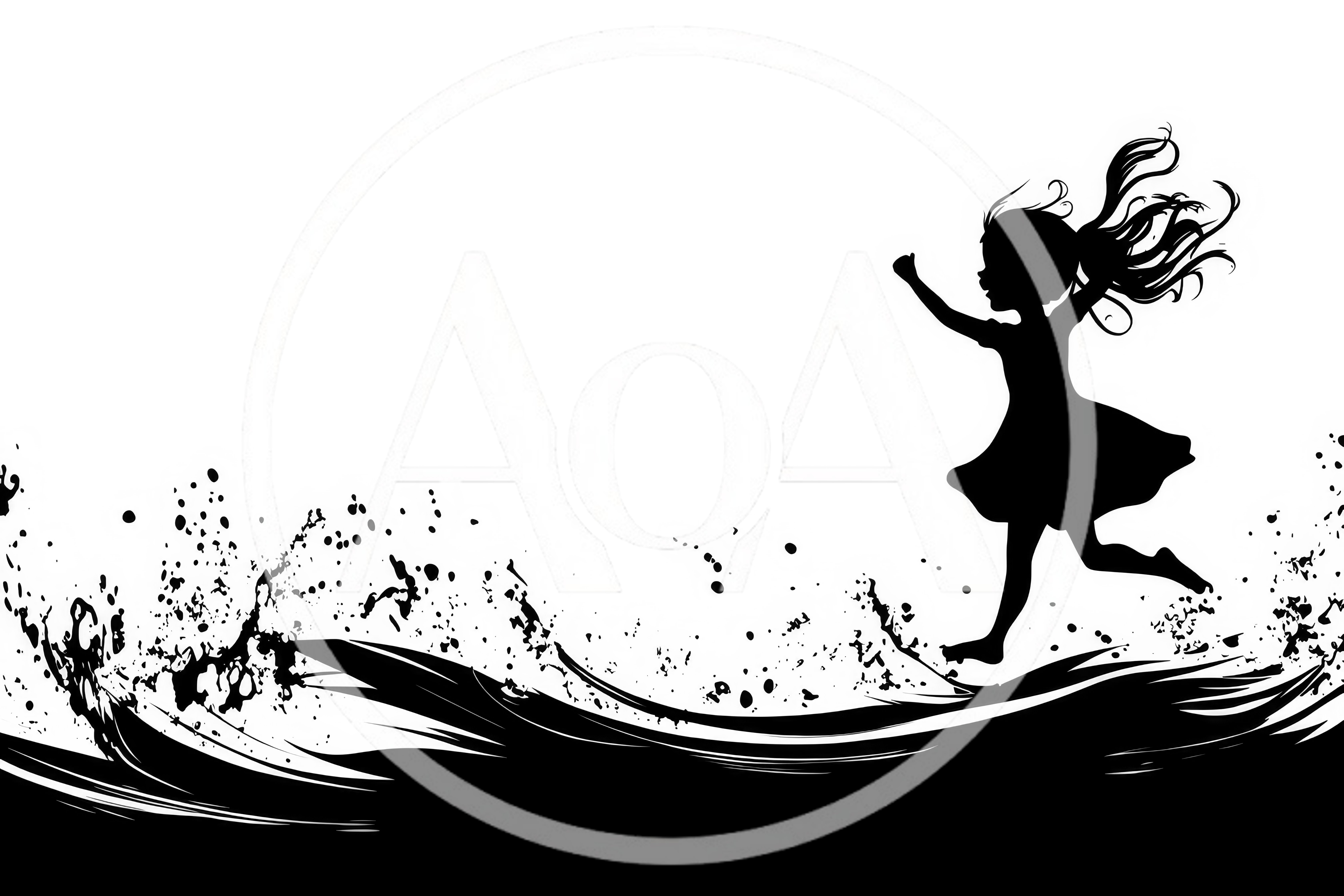 Silhouette Of A Young Girl Running Through Water Splashes