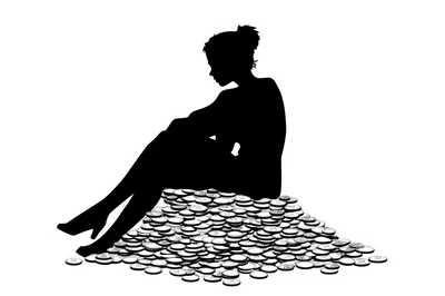 Silhouette Of A Woman Sitting On A Pile Of Coins
