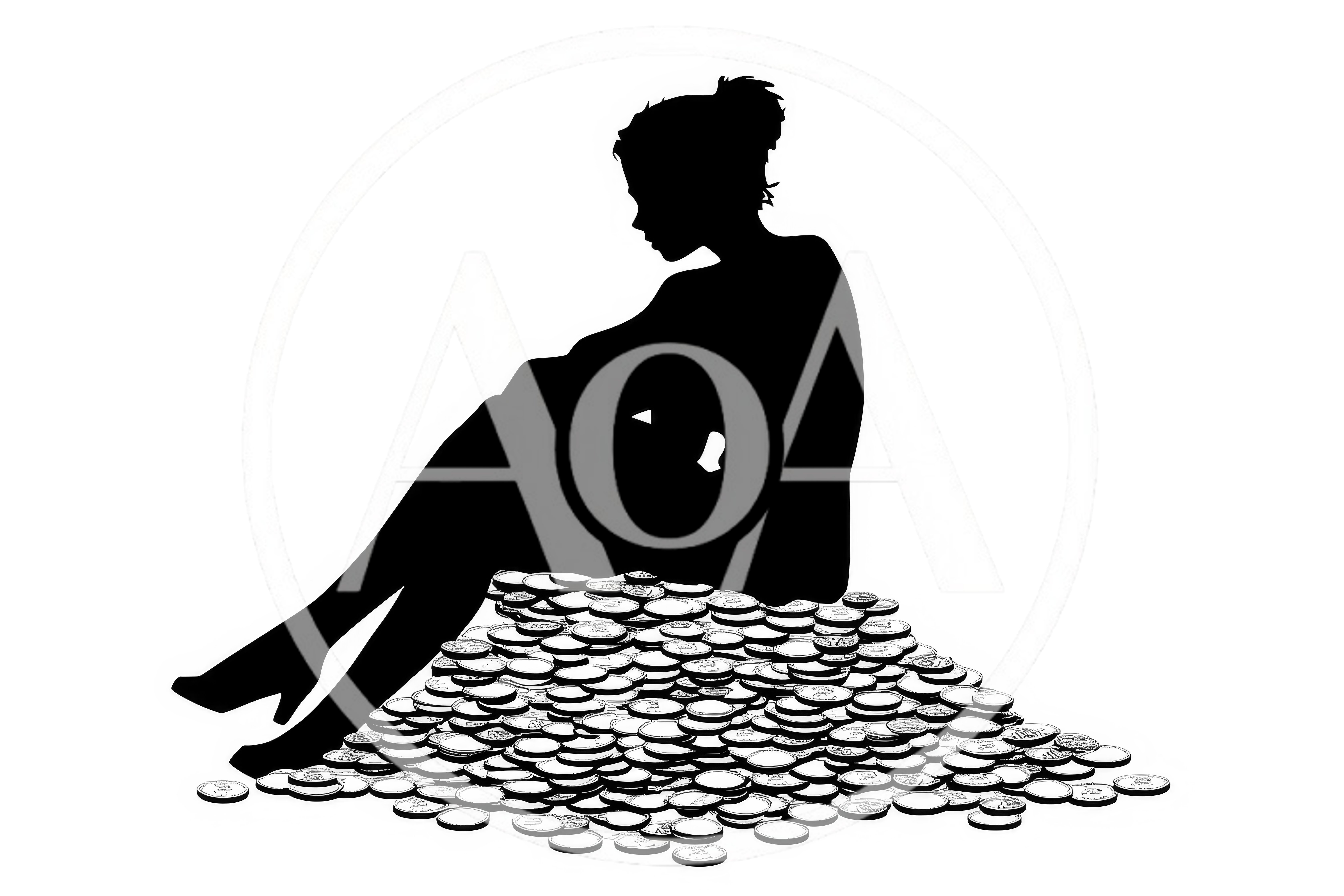 Silhouette Of A Woman Sitting On A Pile Of Coins