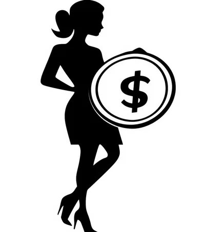 Silhouette Of A Woman Holding A Dollar Coin
