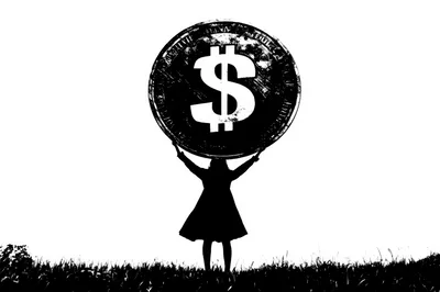 Silhouette Of A Woman Holding A Large Dollar Coin