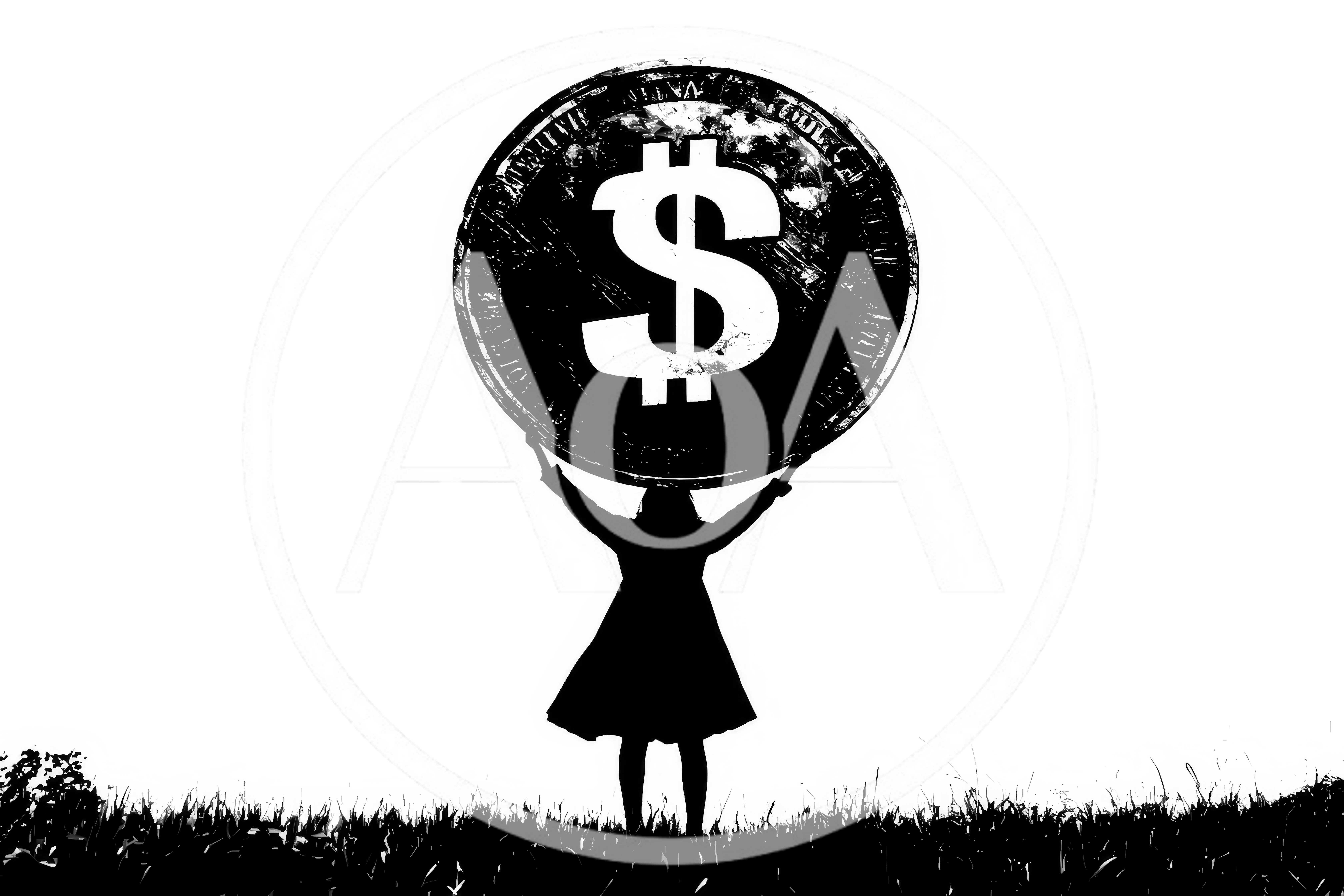 Silhouette Of A Woman Holding A Large Dollar Coin
