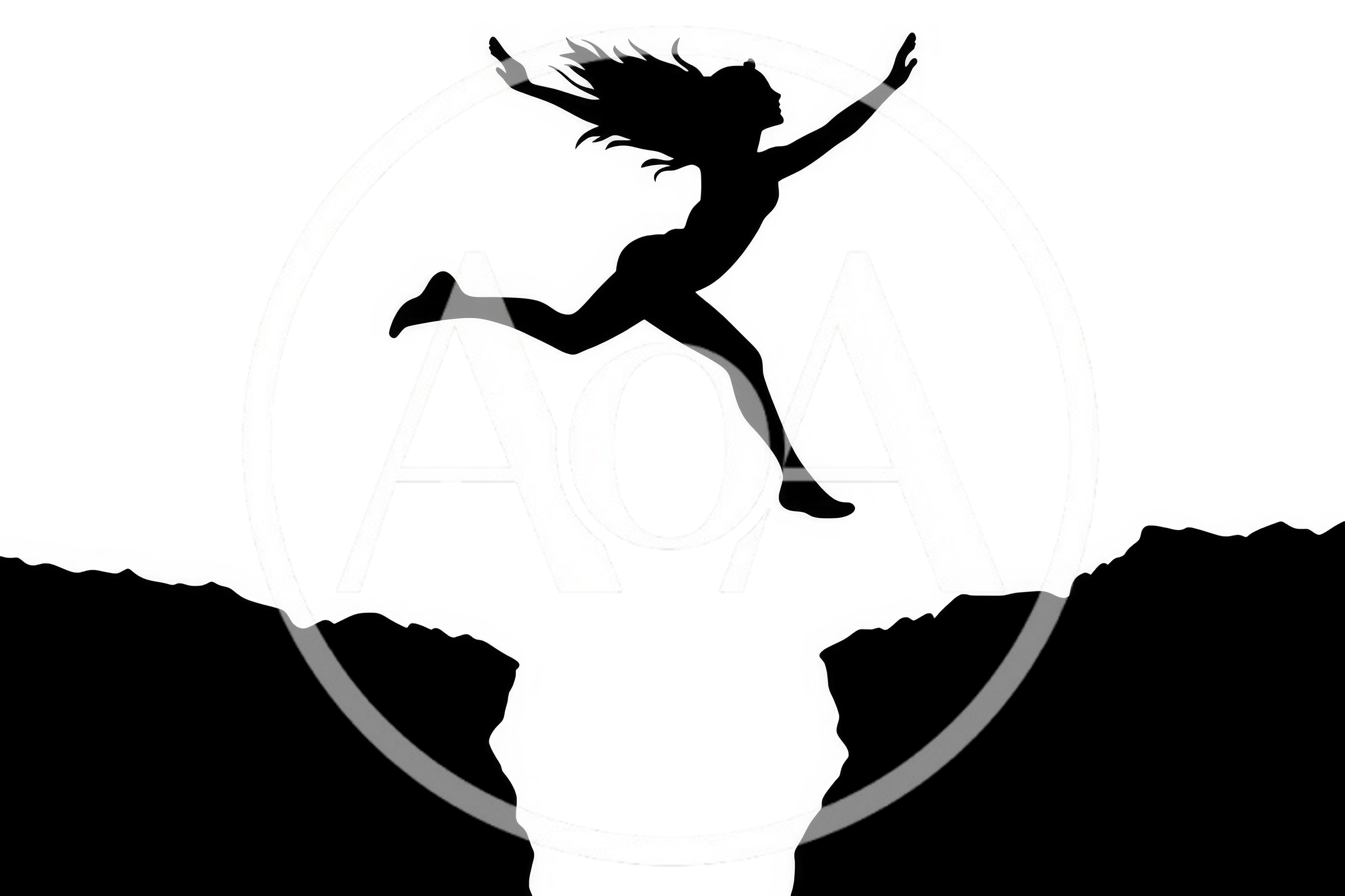 Silhouette Of A Woman Jumping Across A Mountain Gap