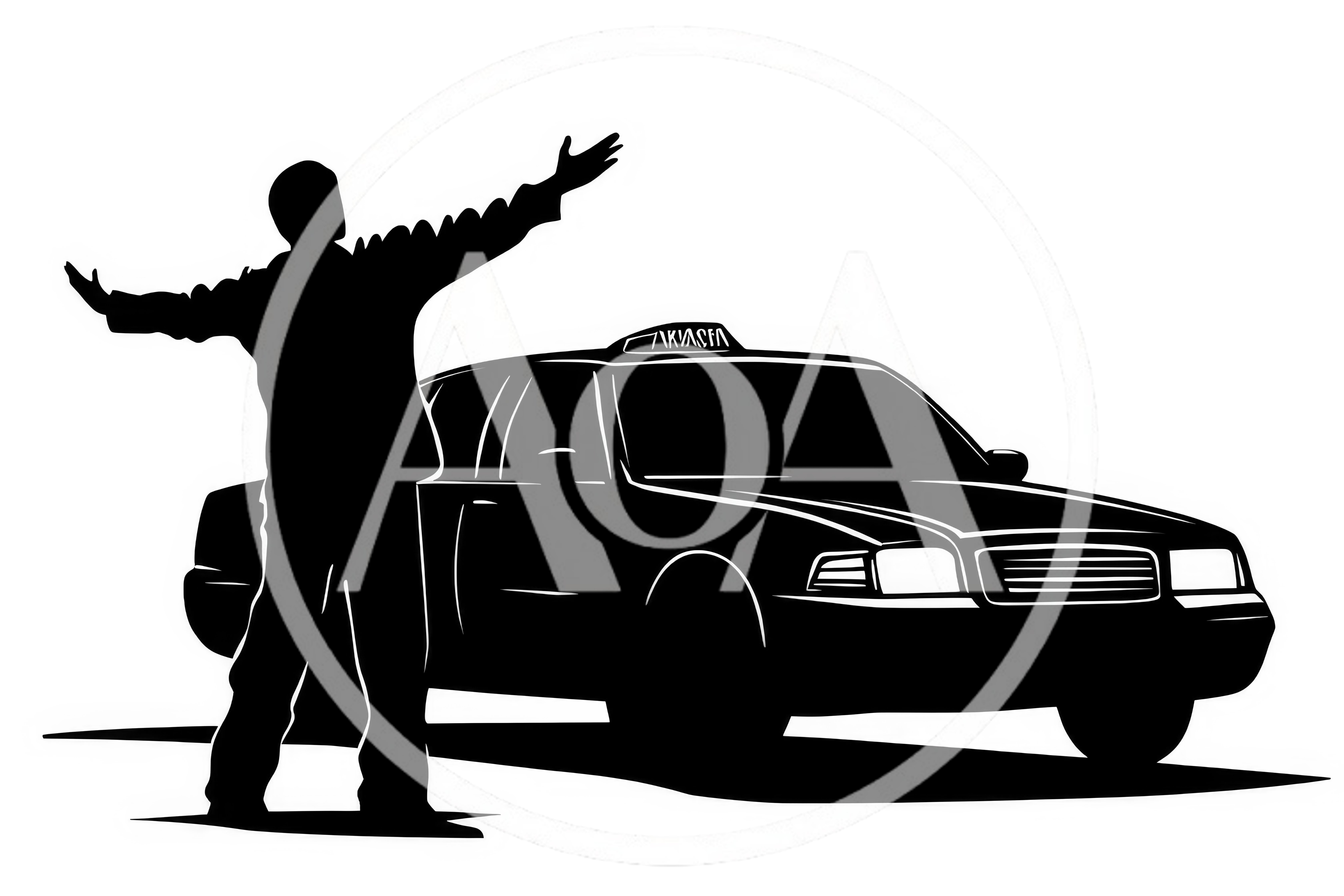 Silhouette of a Man Hailing a Taxi Cab