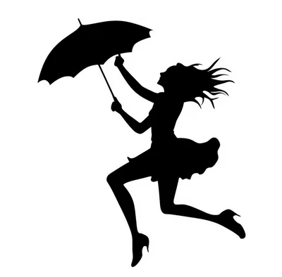 Silhouette Of A Woman Jumping With An Umbrella