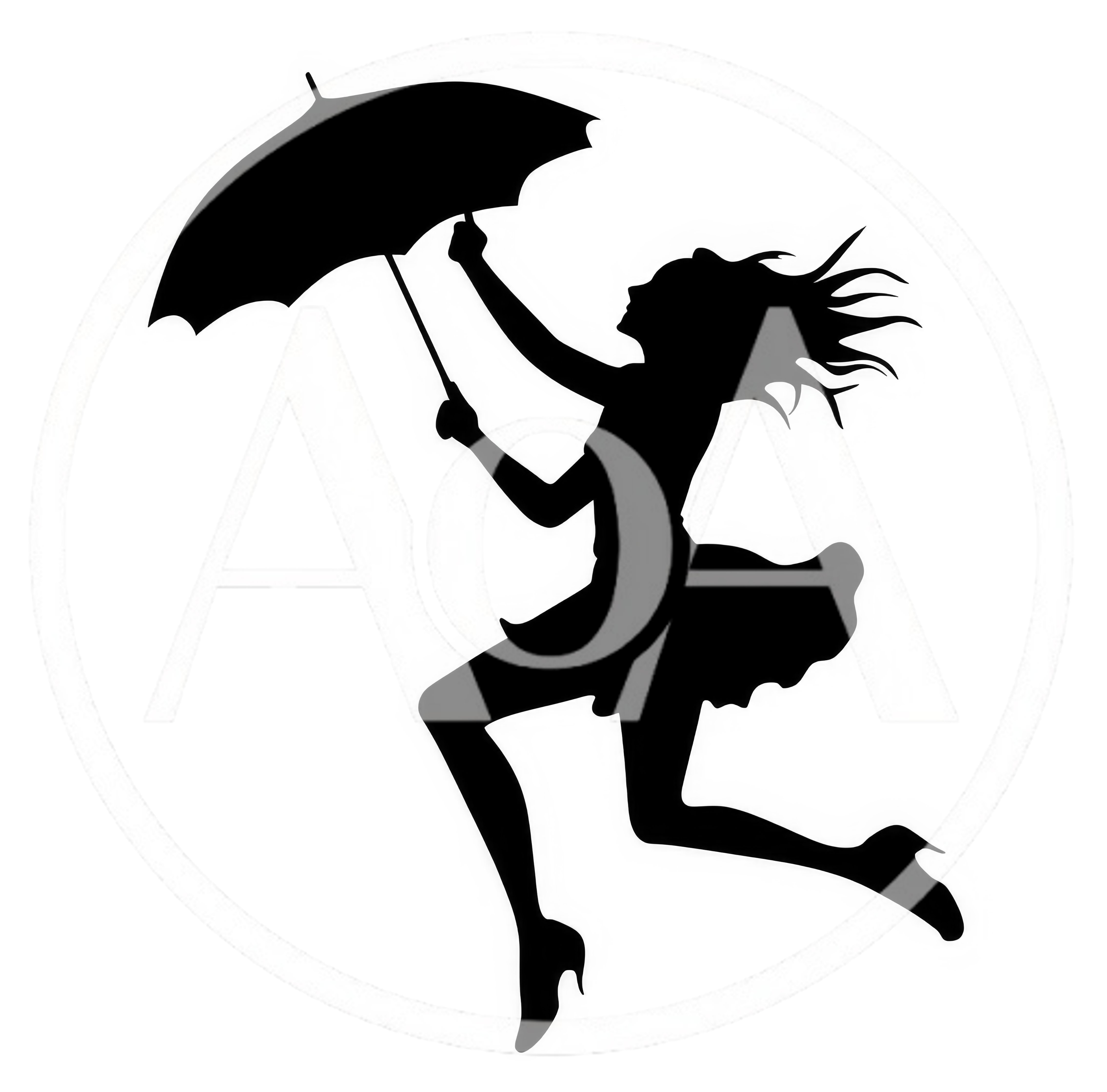 Silhouette Of A Woman Jumping With An Umbrella