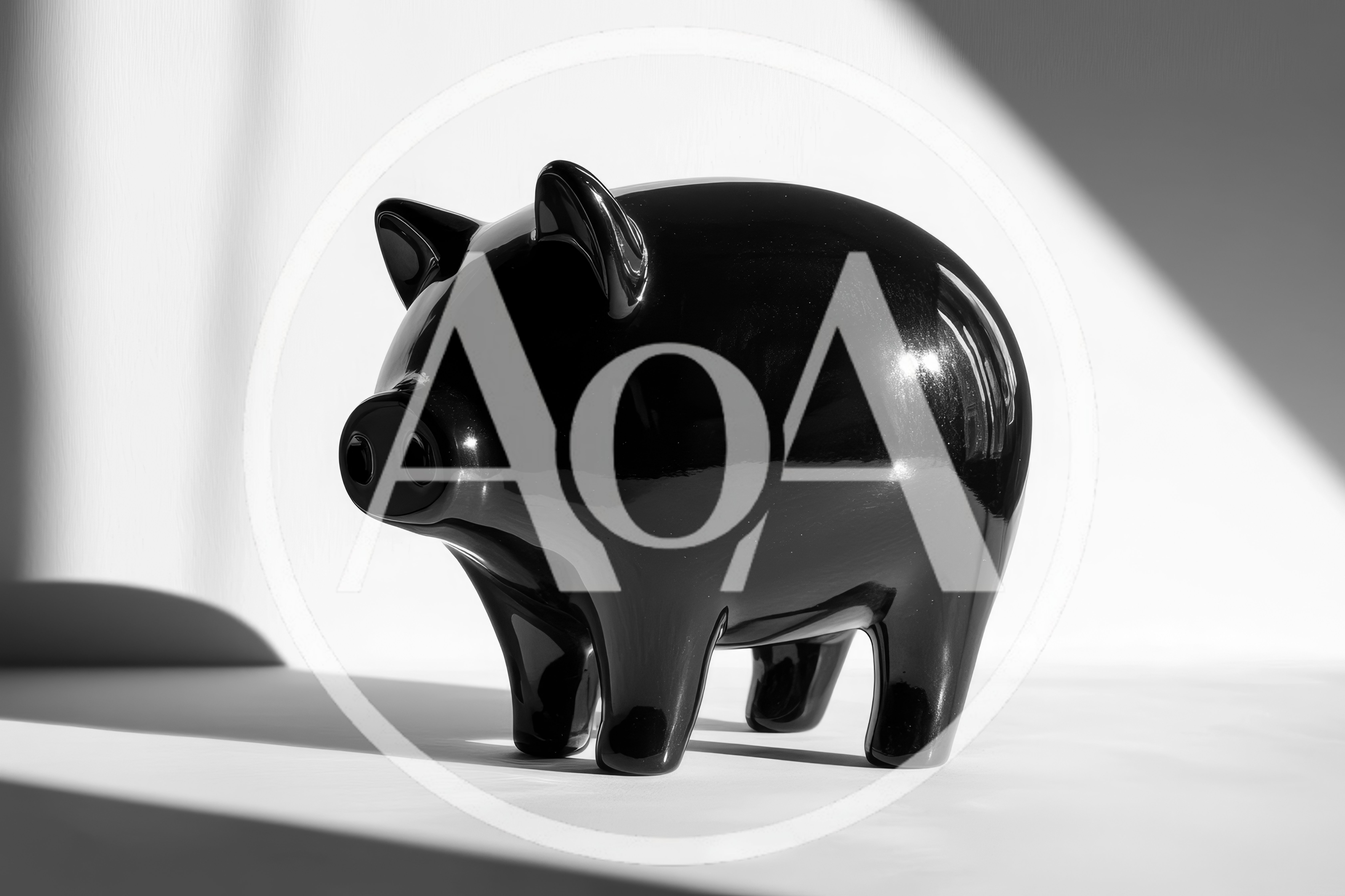 Black Ceramic Piggy Bank On White Surface