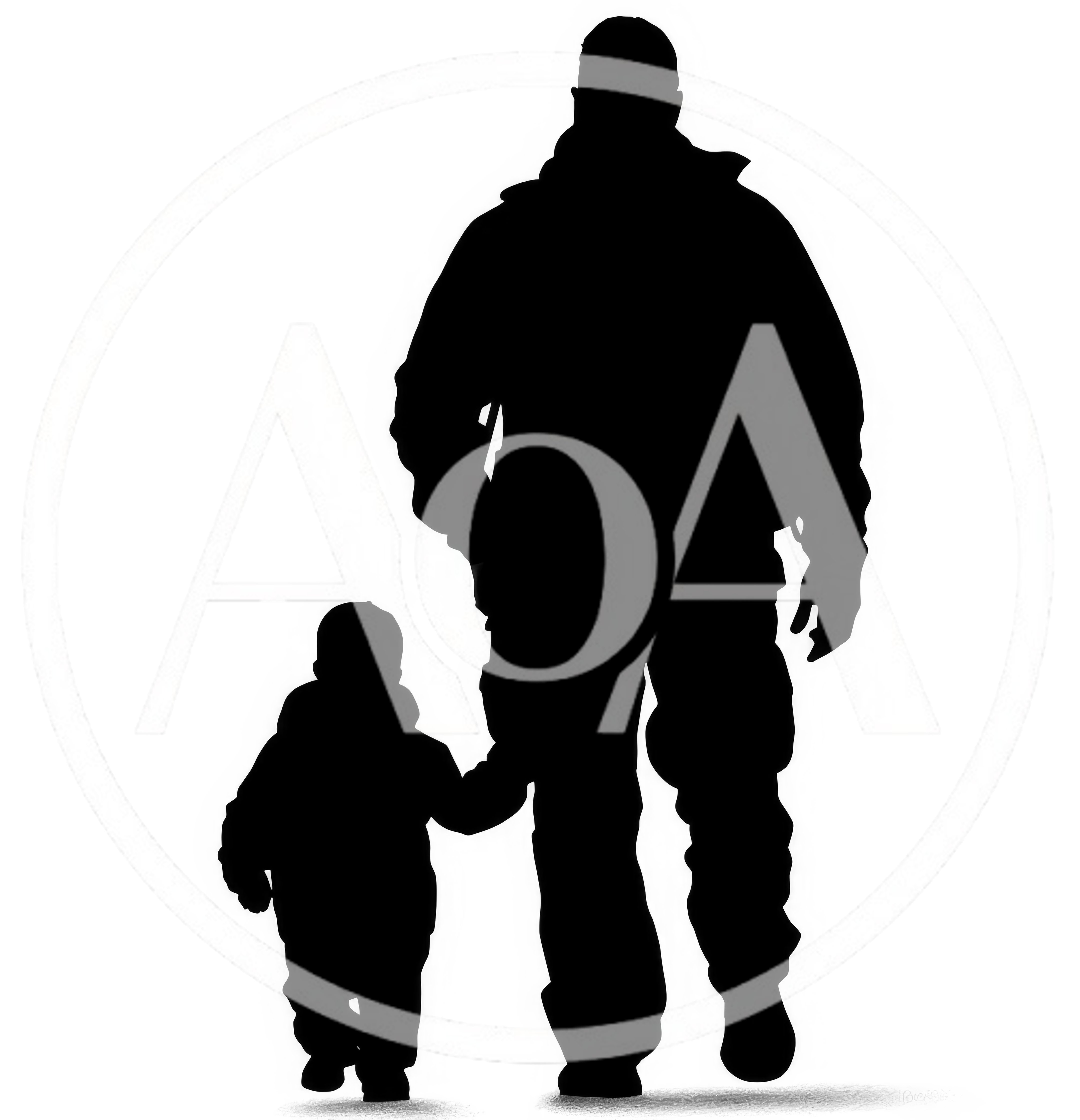 Silhouette Of A Soldier Walking With A Small Child