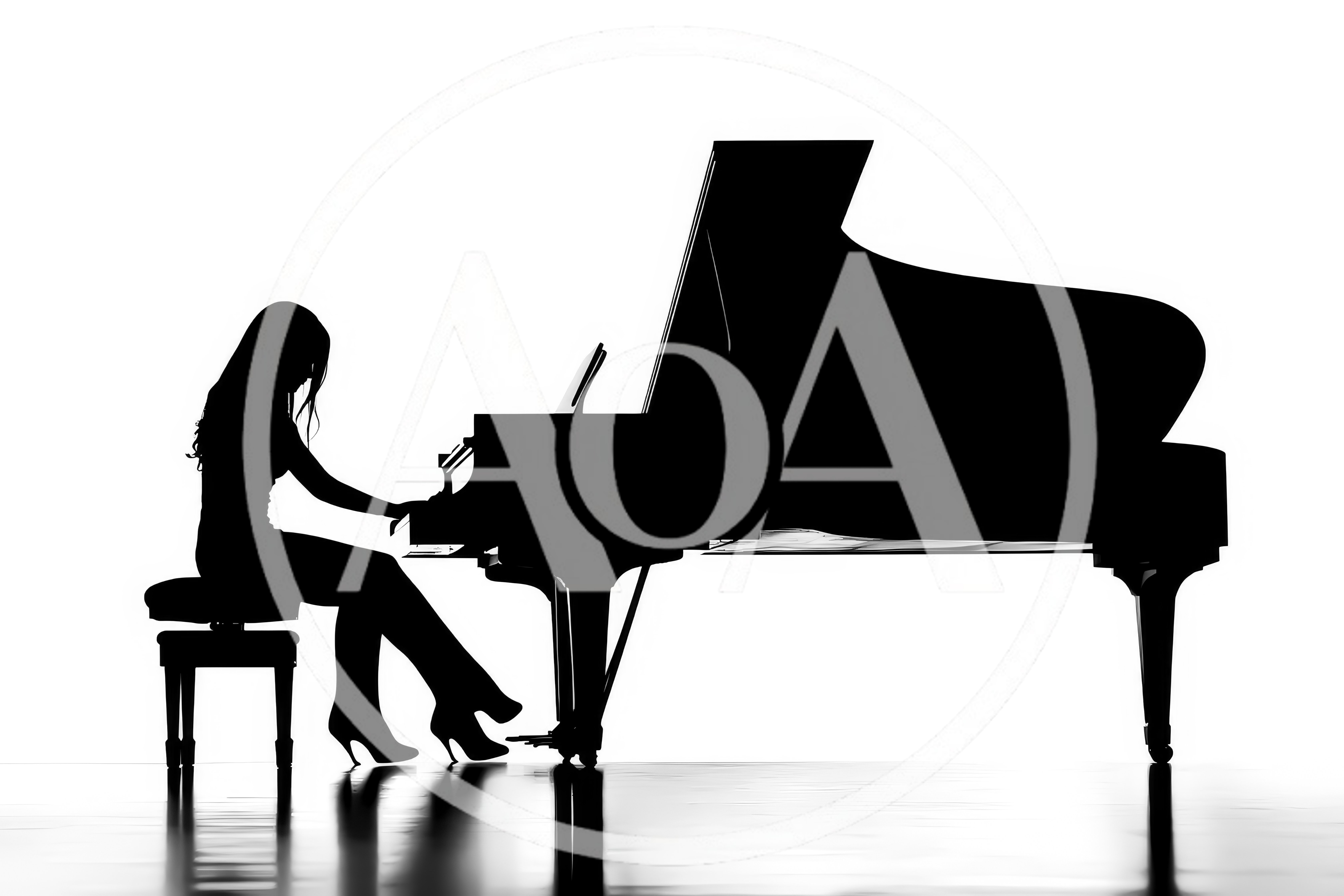 Silhouette Of A Woman Playing A Grand Piano