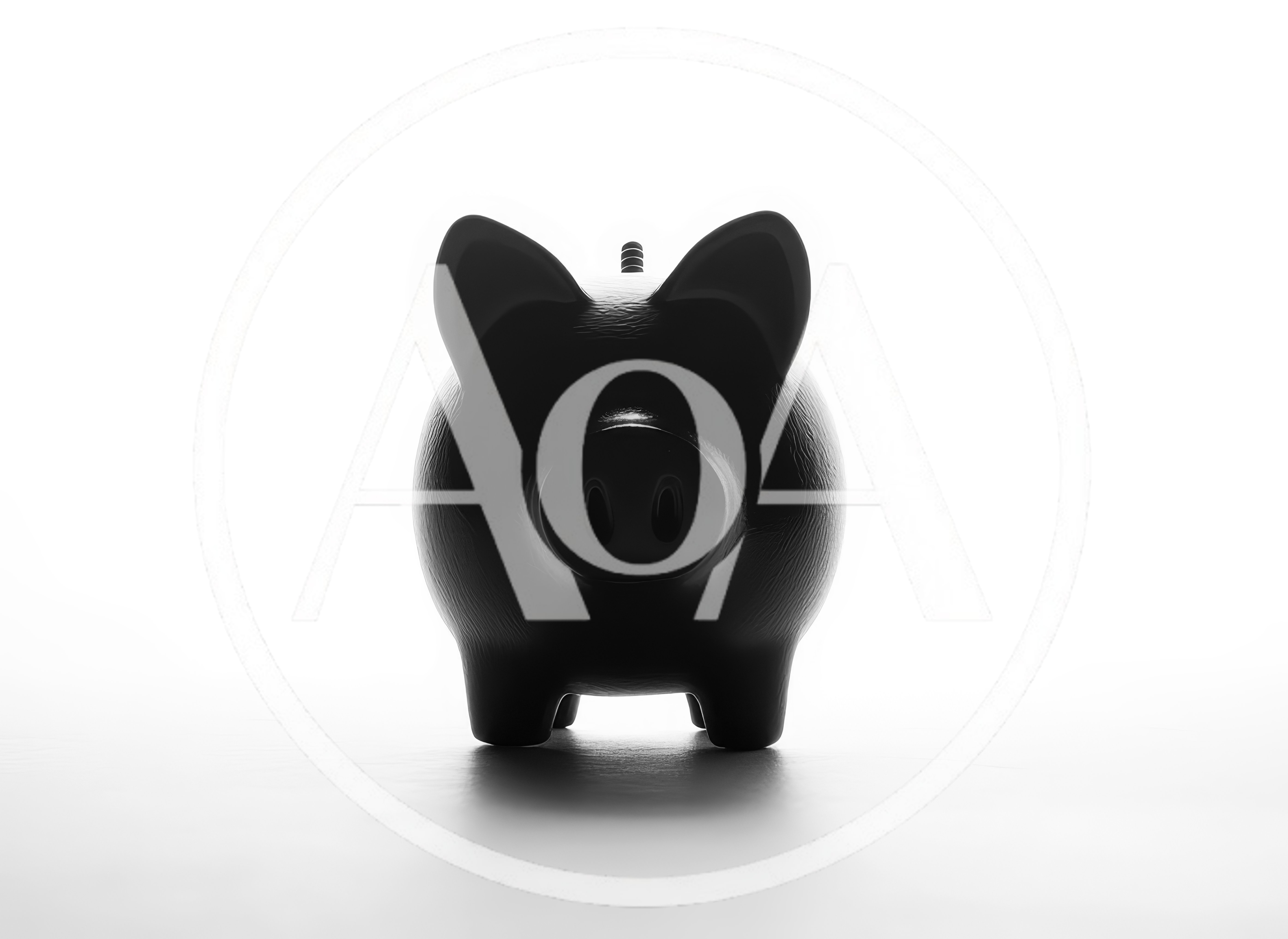 Black Piggy Bank Silhouette Against Bright White Background