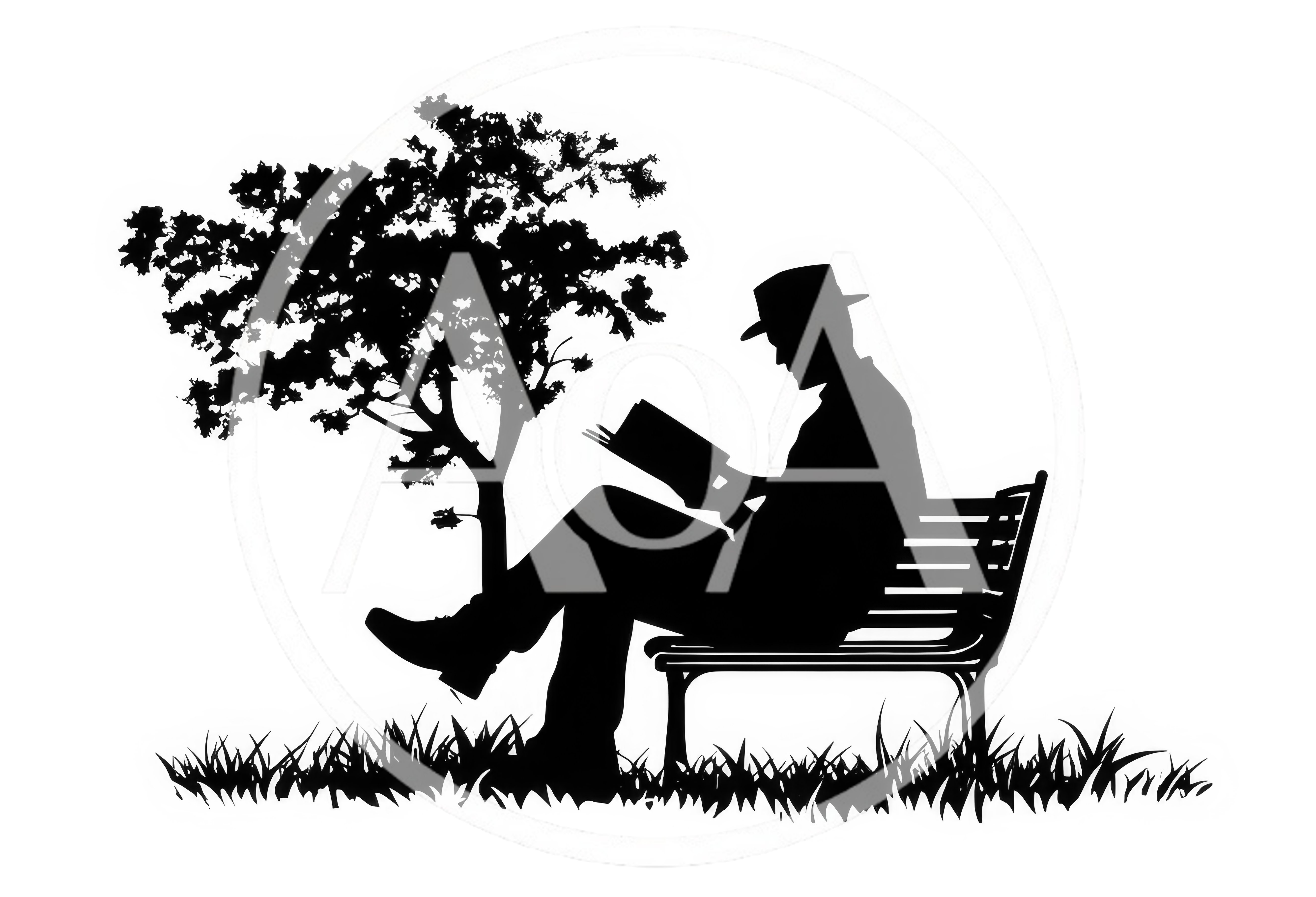 Silhouette Of A Man Reading On A Park Bench