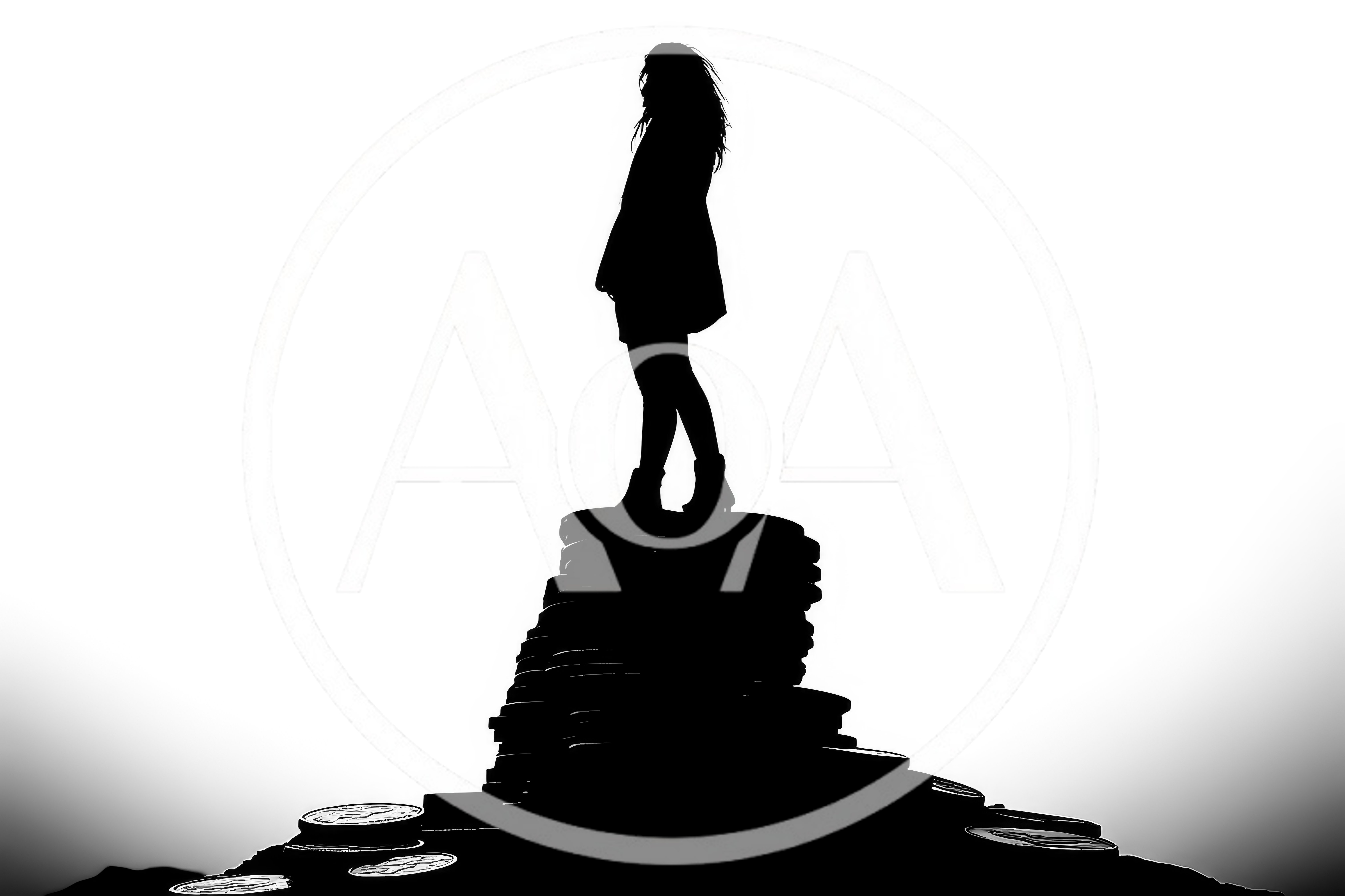 Silhouette Of A Woman Standing On A Stack Of Coins