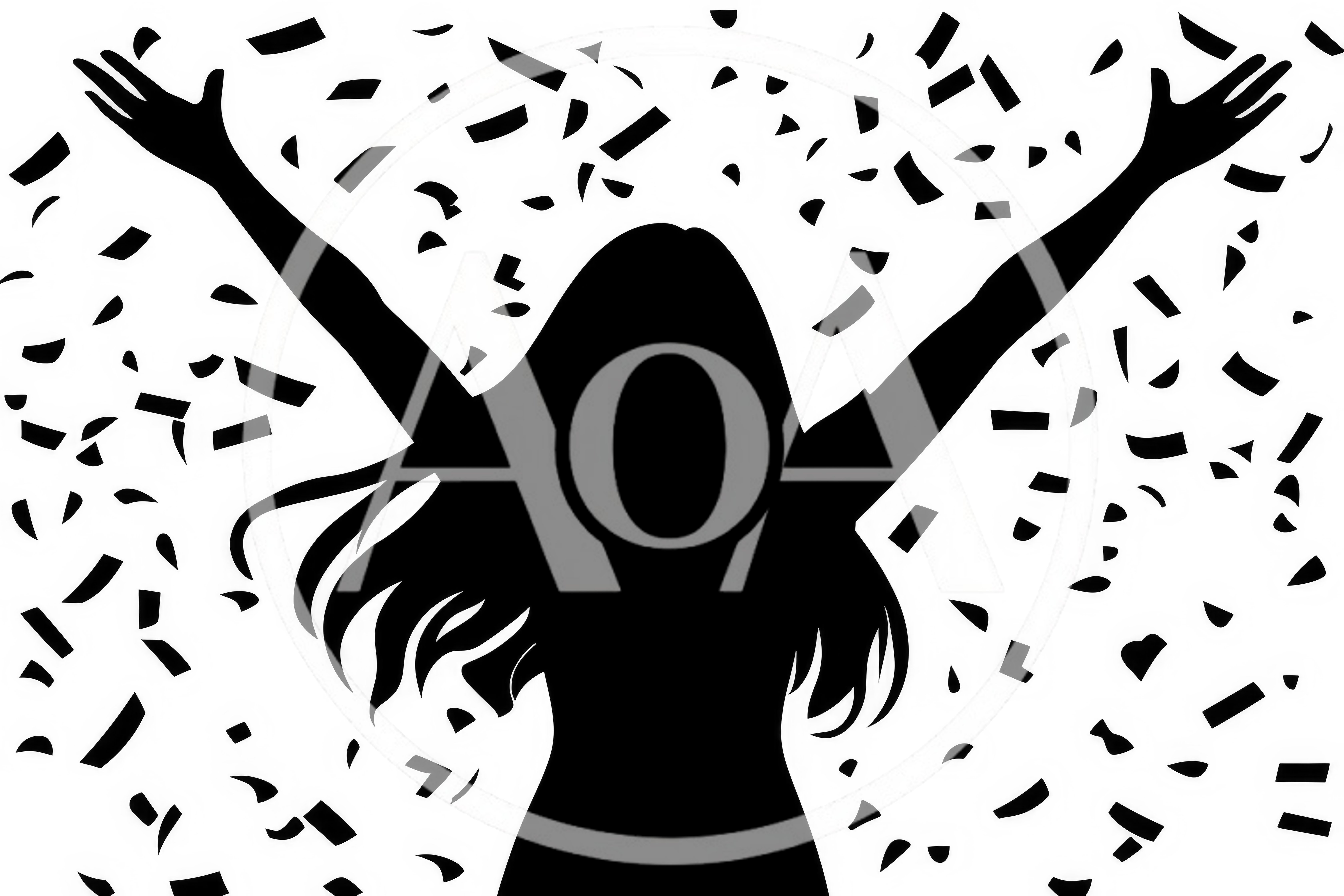 Silhouette Of A Woman Celebrating With Falling Confetti