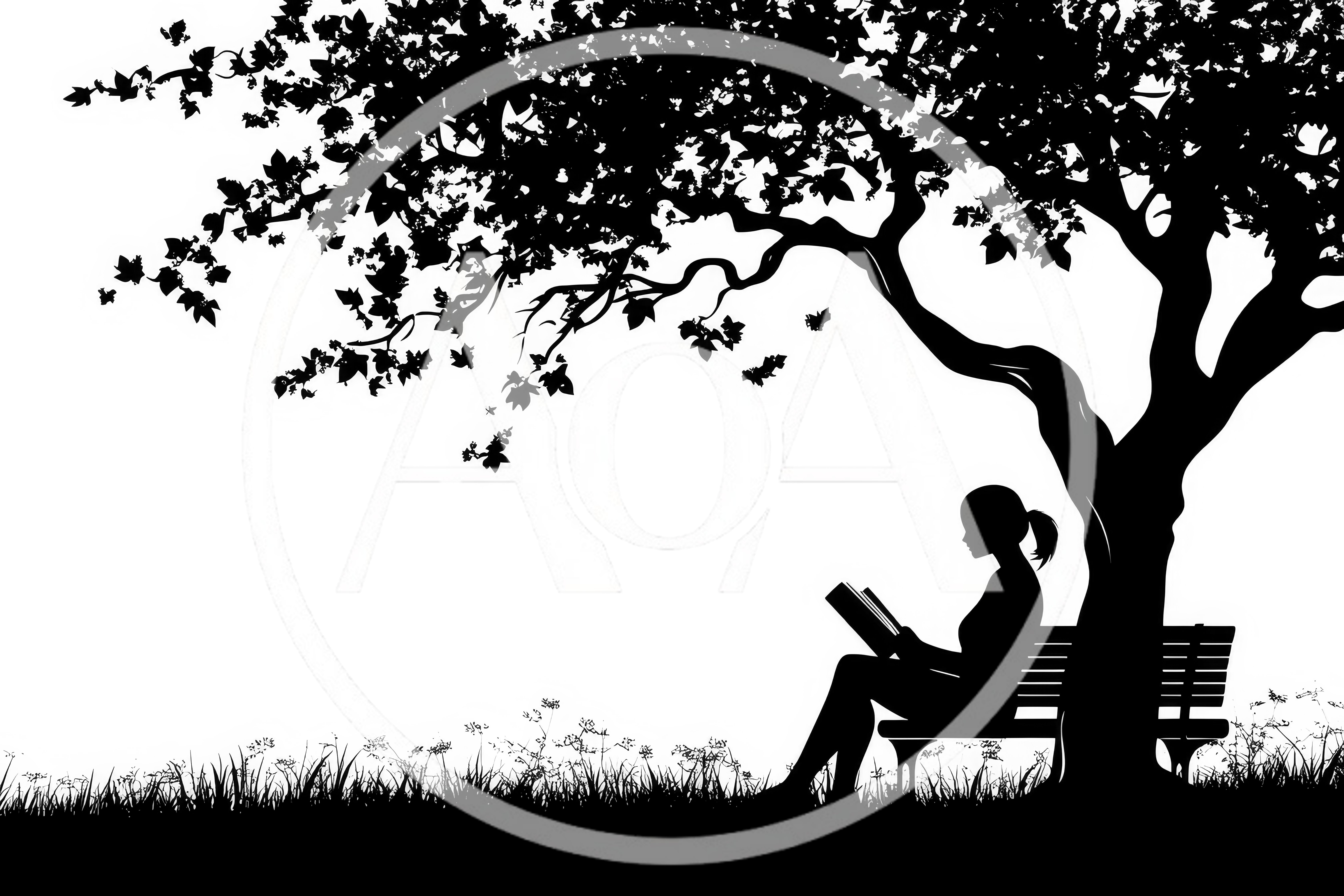Silhouette Of A Woman Reading Under A Tree