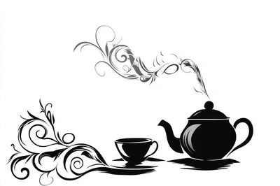 Black And White Tea Pot And Cup Illustration