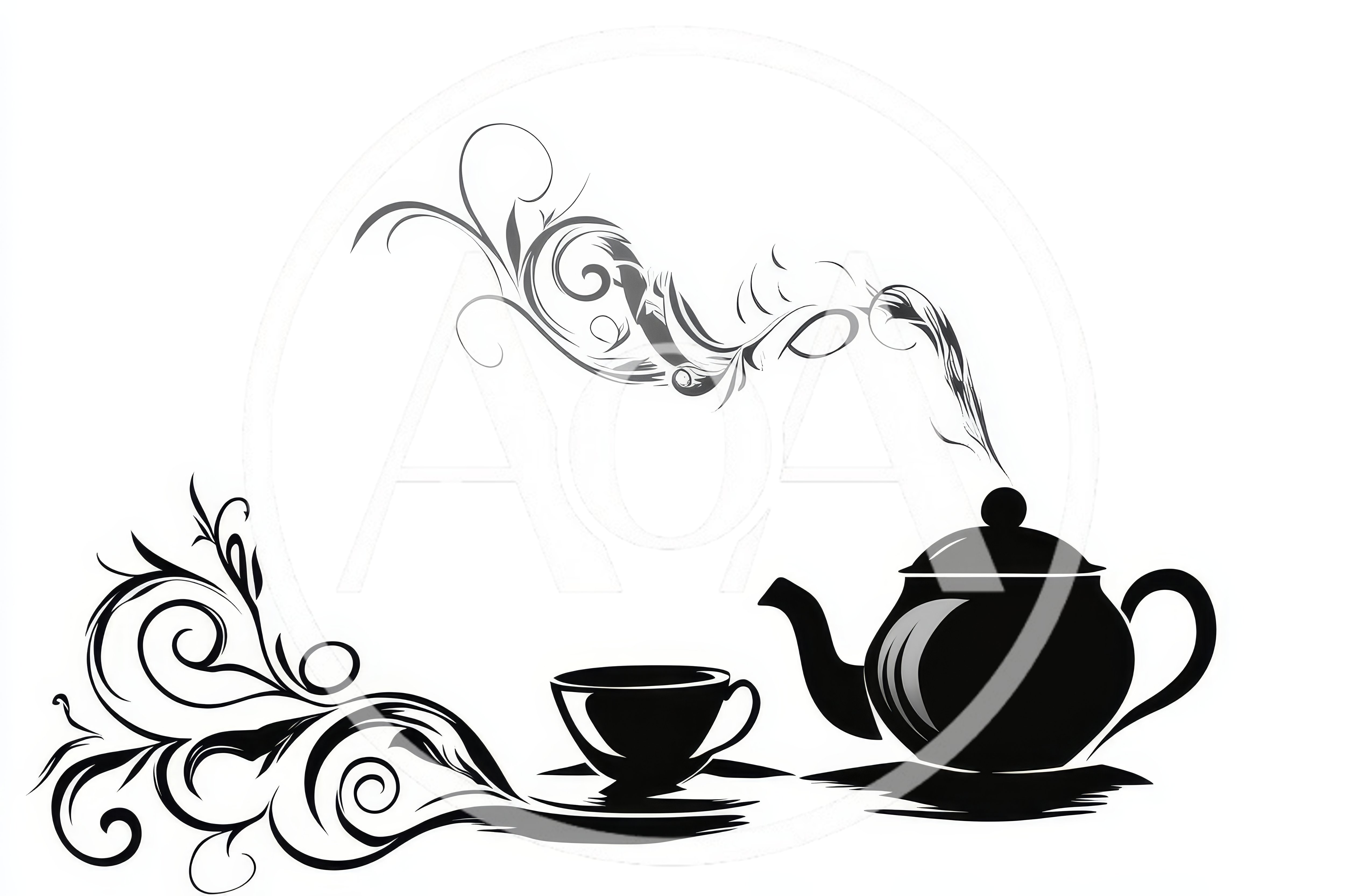 Black And White Tea Pot And Cup Illustration