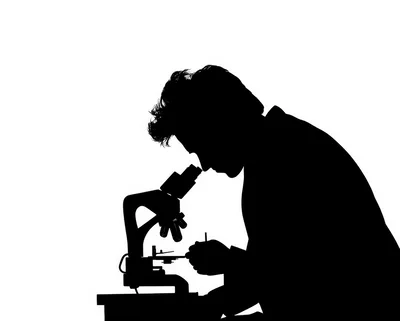 Silhouette Of A Scientist Using A Microscope