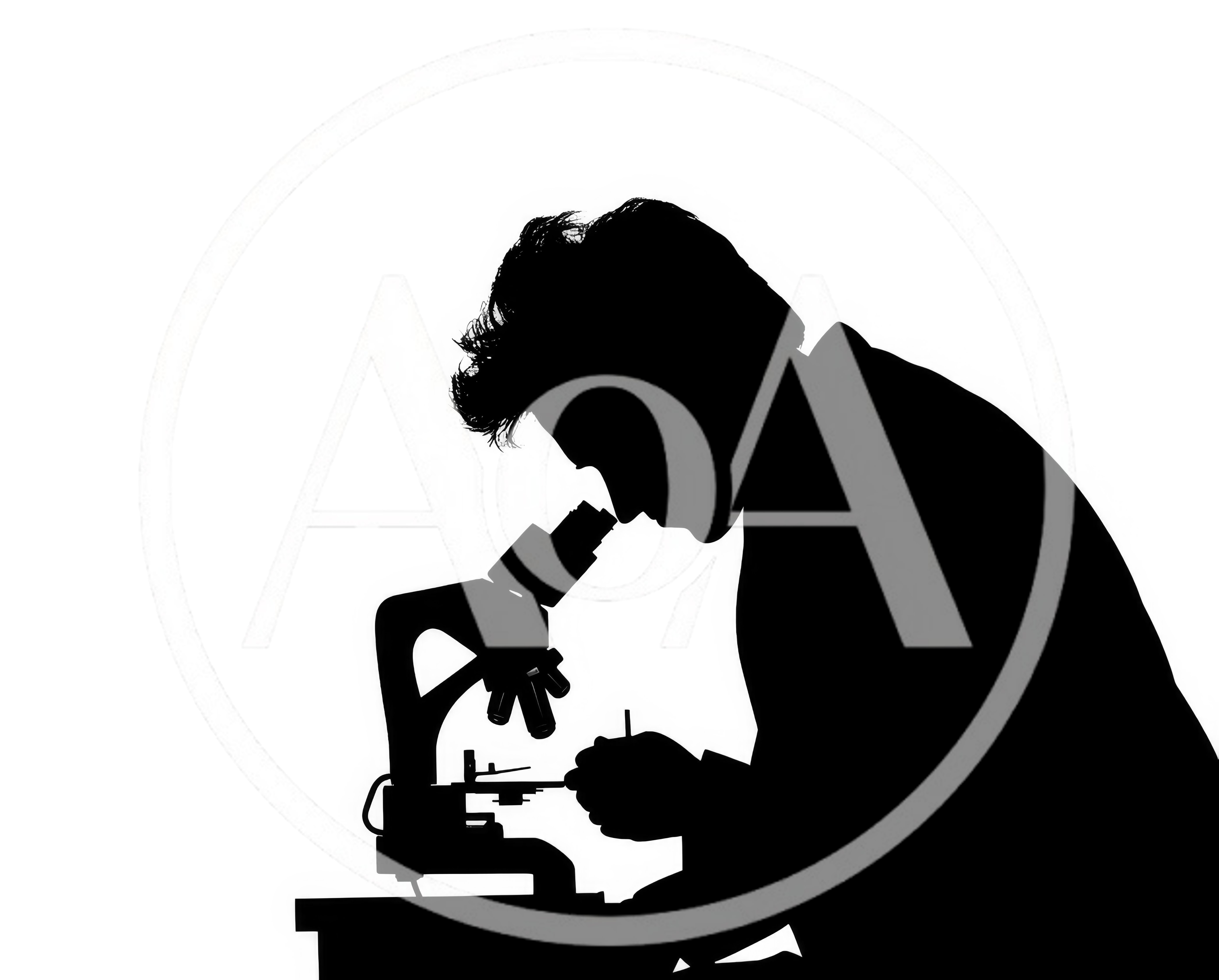 Silhouette Of A Scientist Using A Microscope