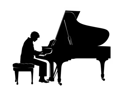 Silhouette Of A Pianist Playing A Grand Piano