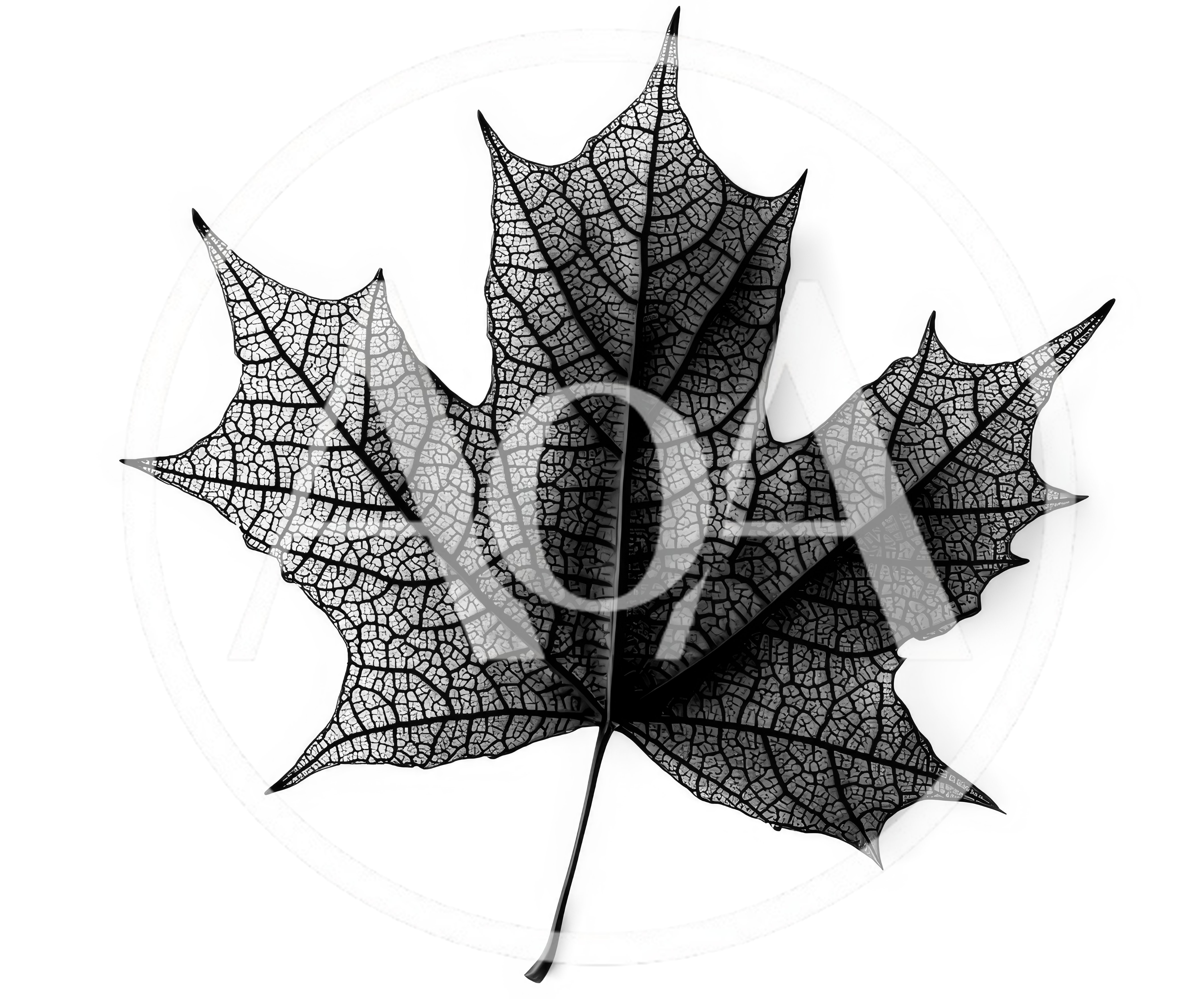 Detailed Black Skeletonized Maple Leaf Isolated