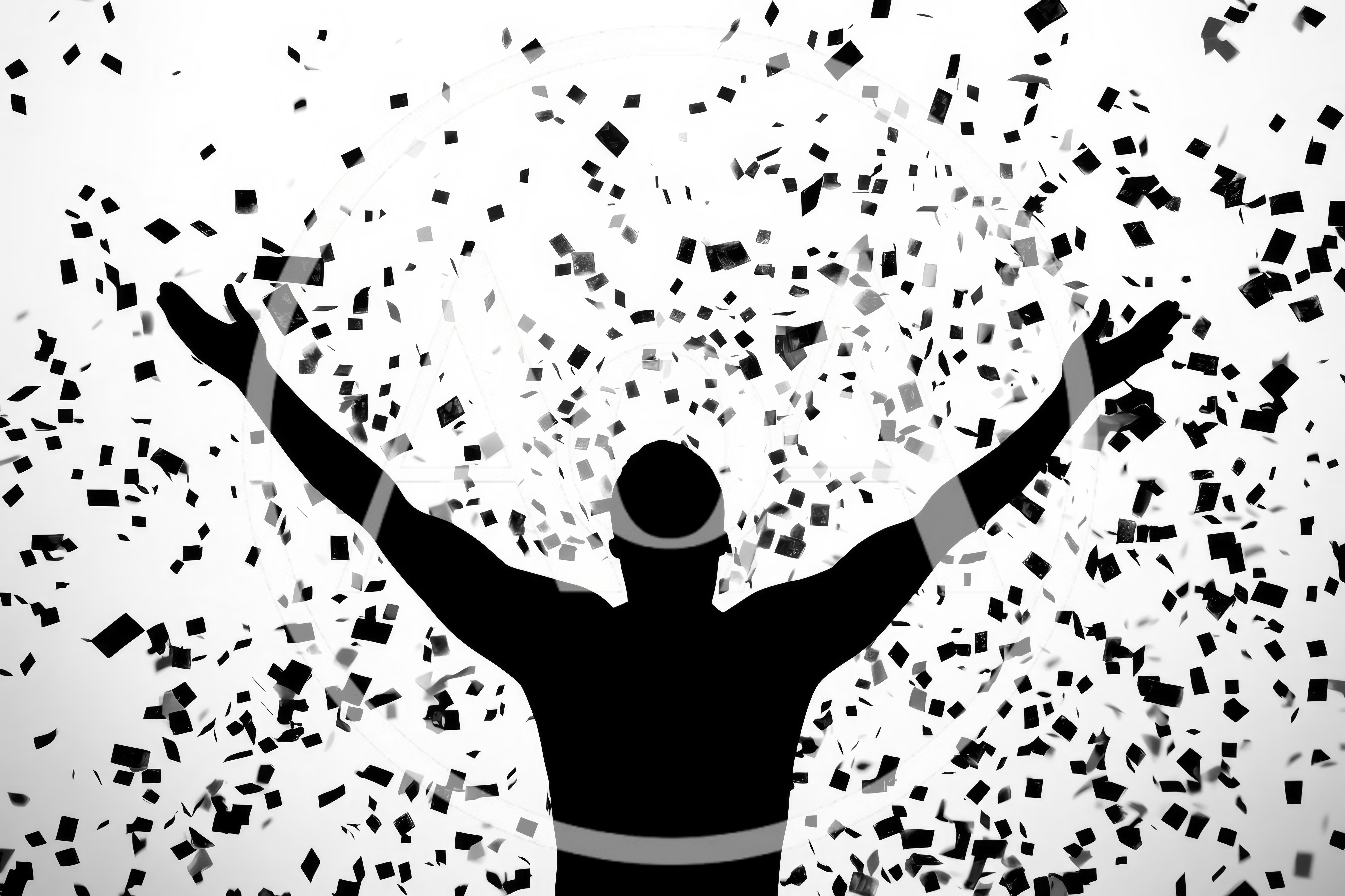 Silhouette Of A Man Celebrating With Falling Confetti