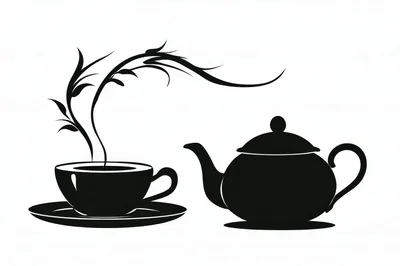 Black Silhouette Of A Teapot And Tea Cup