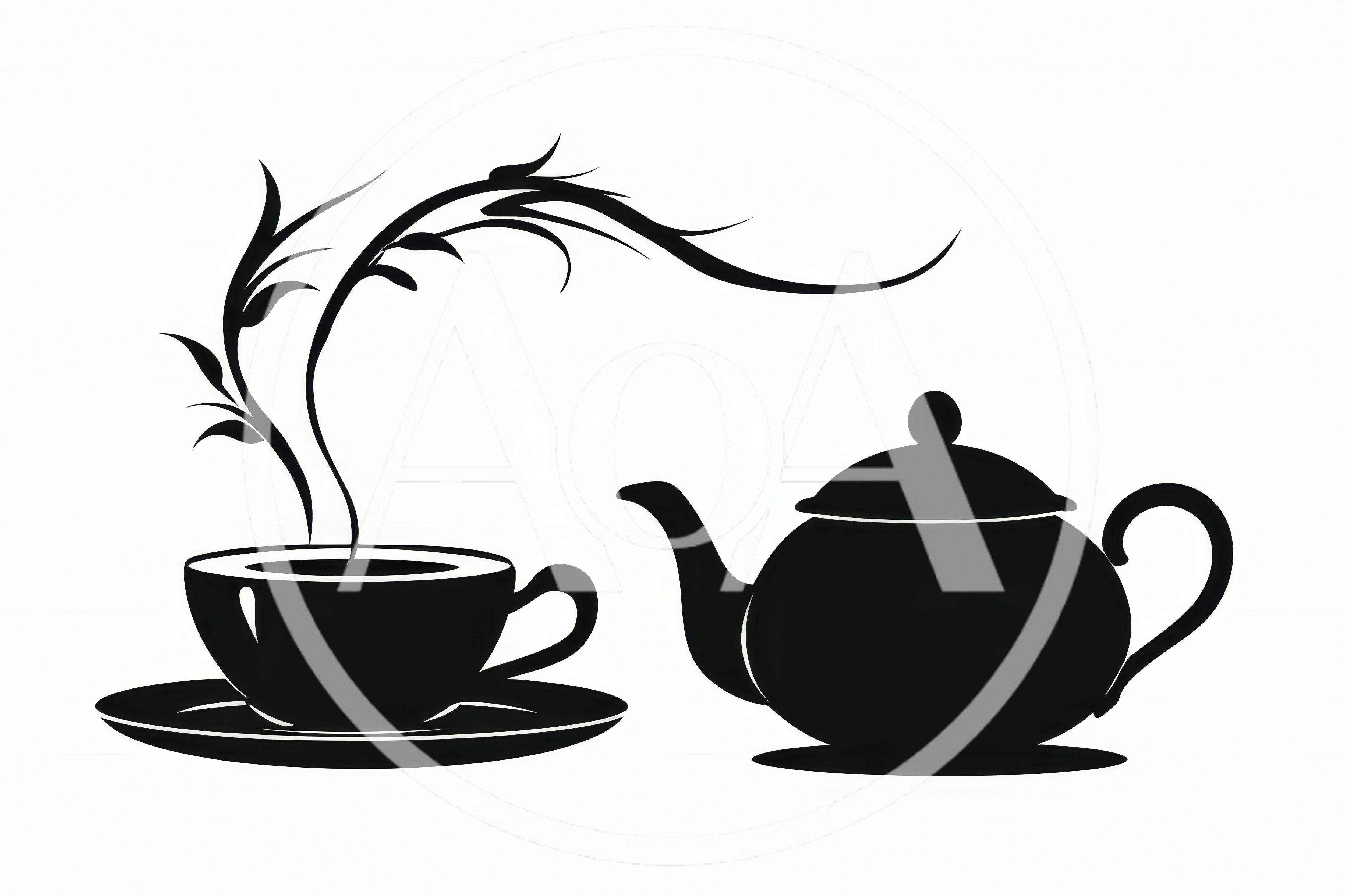 Black Silhouette Of A Teapot And Tea Cup