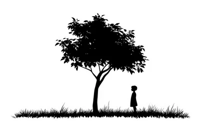 Silhouette Of A Child Standing Under A Tree