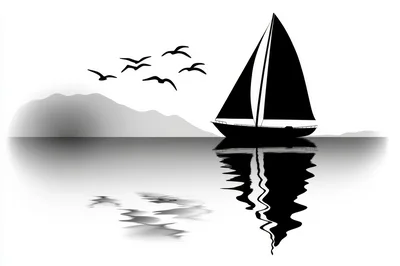 Minimalist Silhouette Of A Sailboat On Calm Water