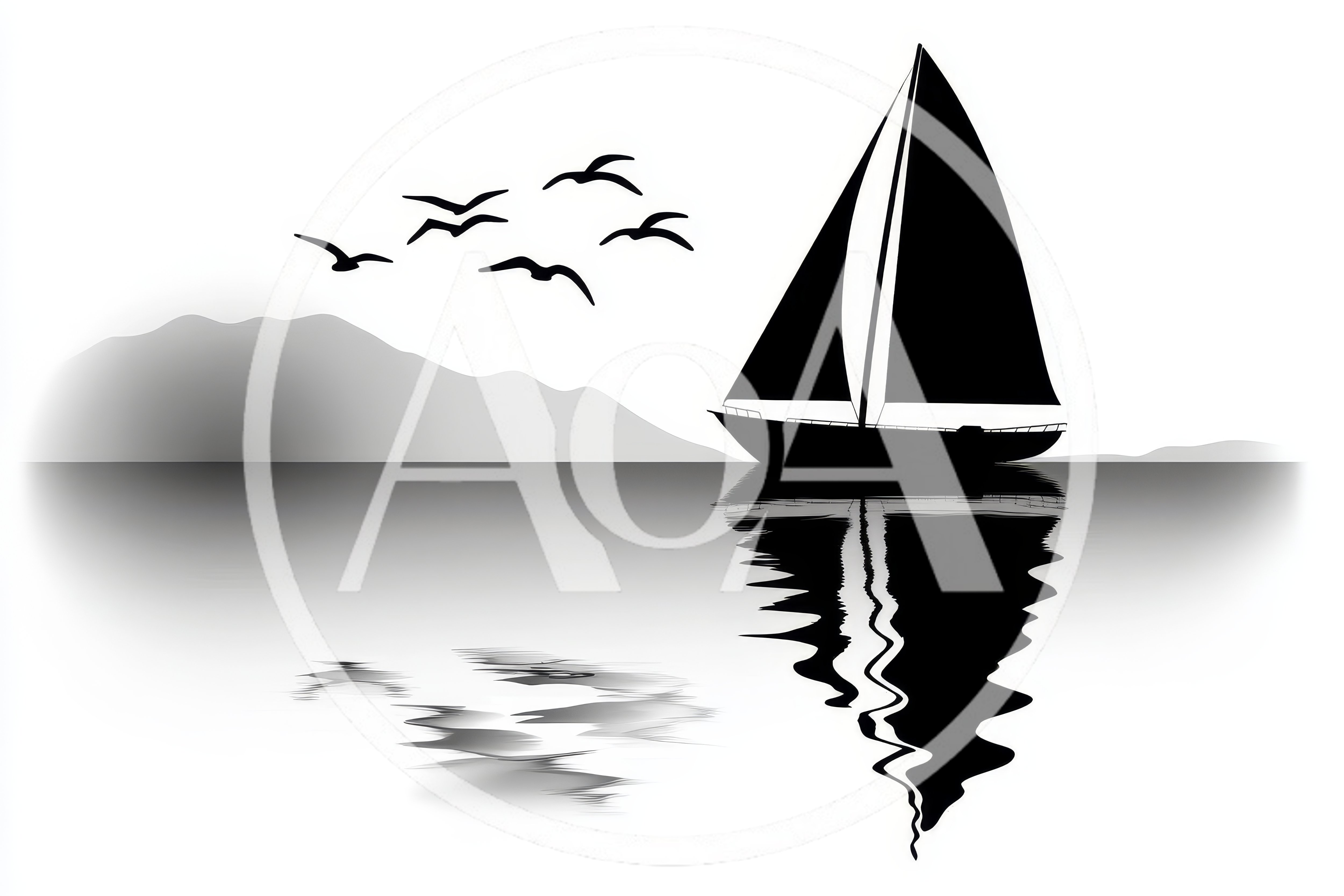 Minimalist Silhouette Of A Sailboat On Calm Water