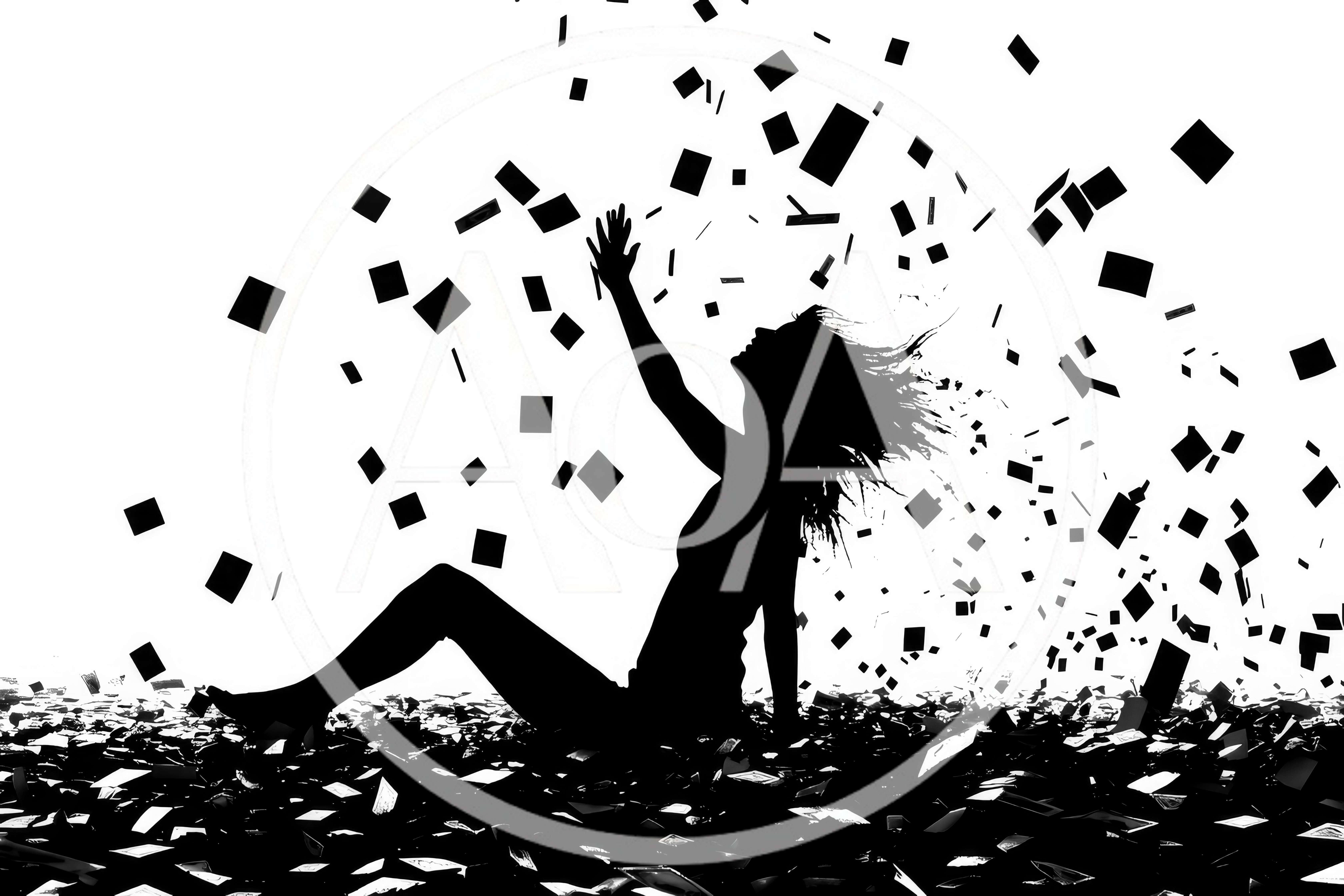 Silhouette Of A Woman Surrounded By Falling Paper Cards
