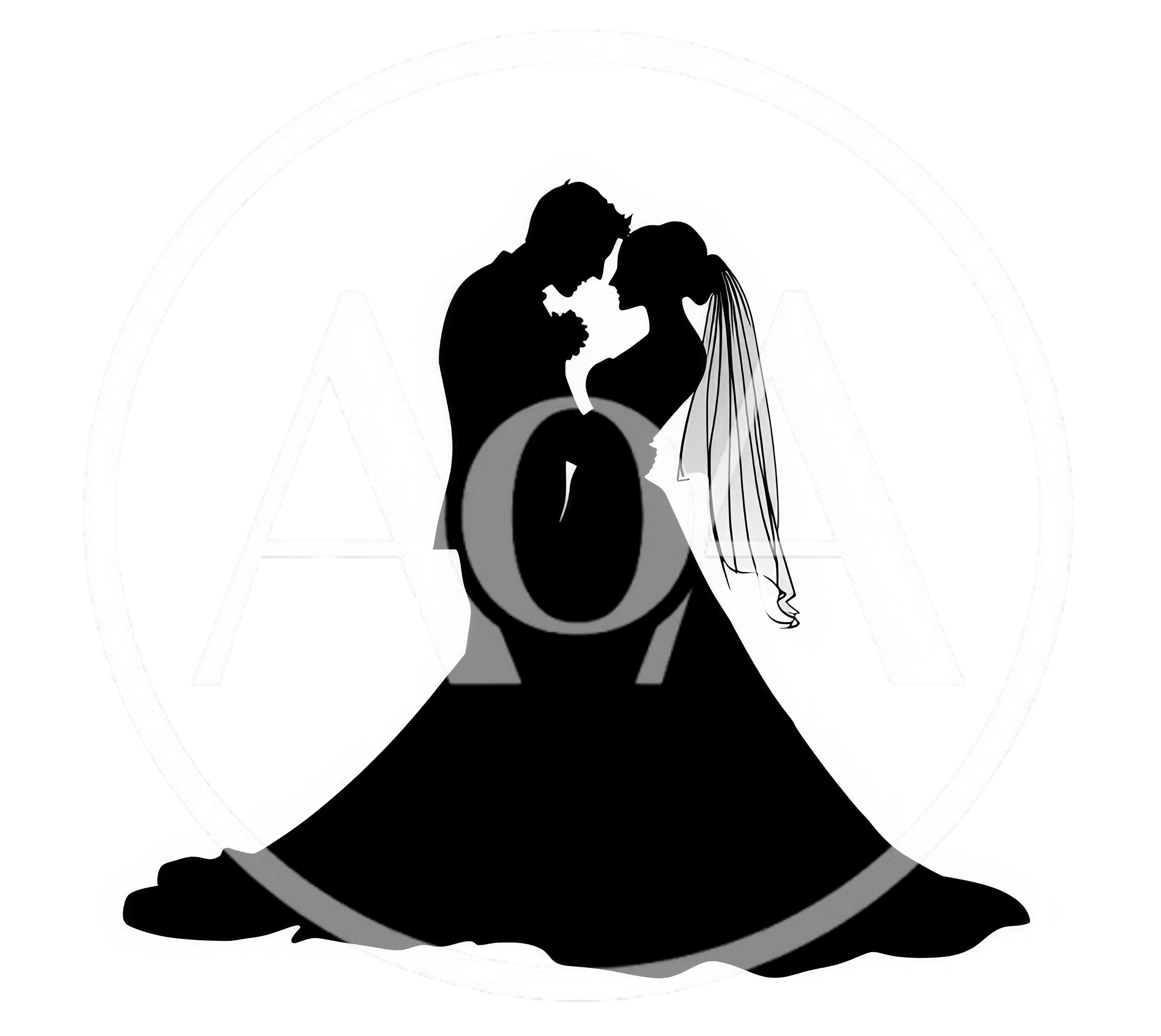 Silhouette Of A Bride And Groom Embracing
