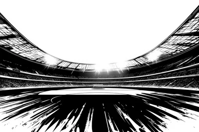 Black and White Illustration of a Soccer Stadium
