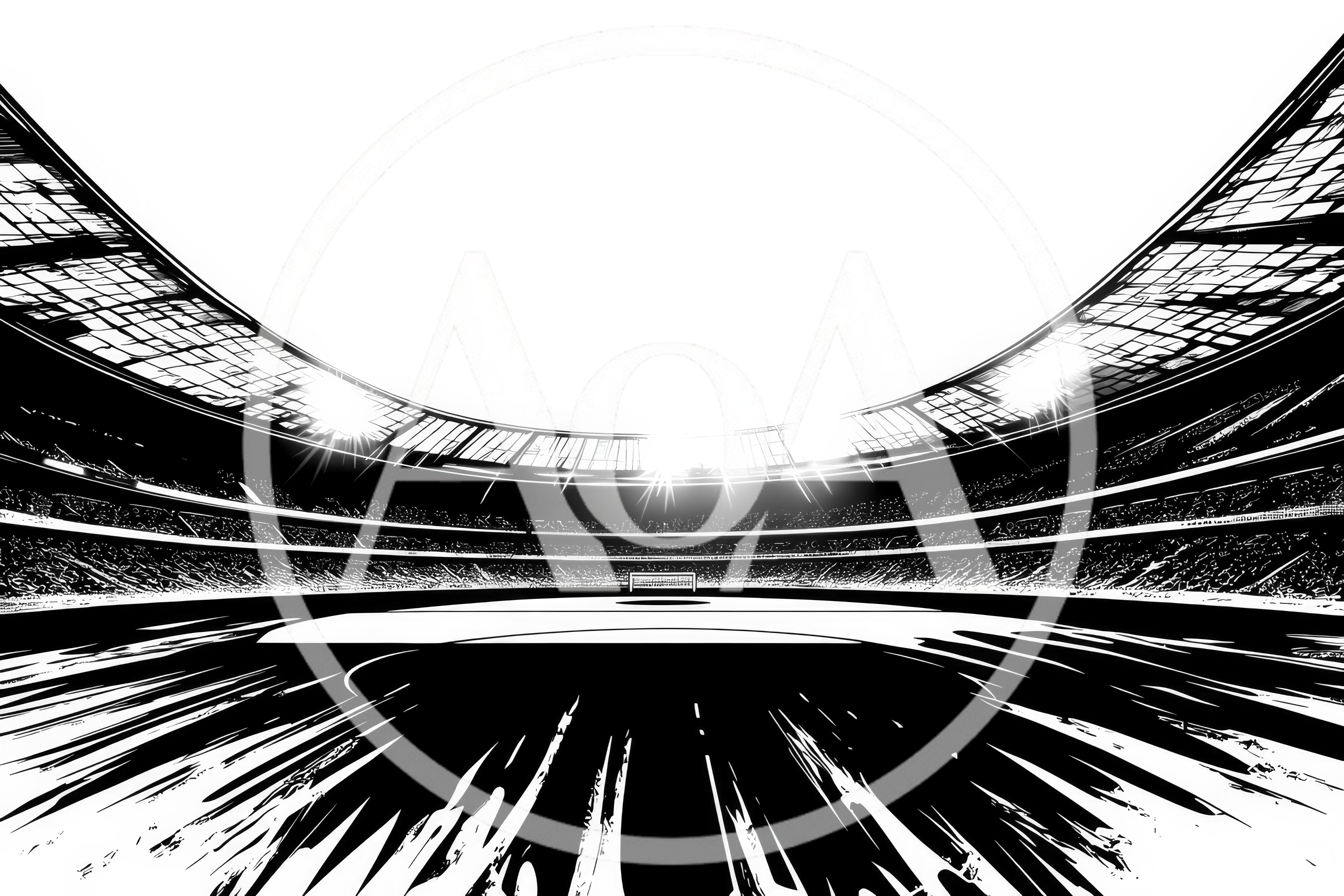 Black and White Illustration of a Soccer Stadium