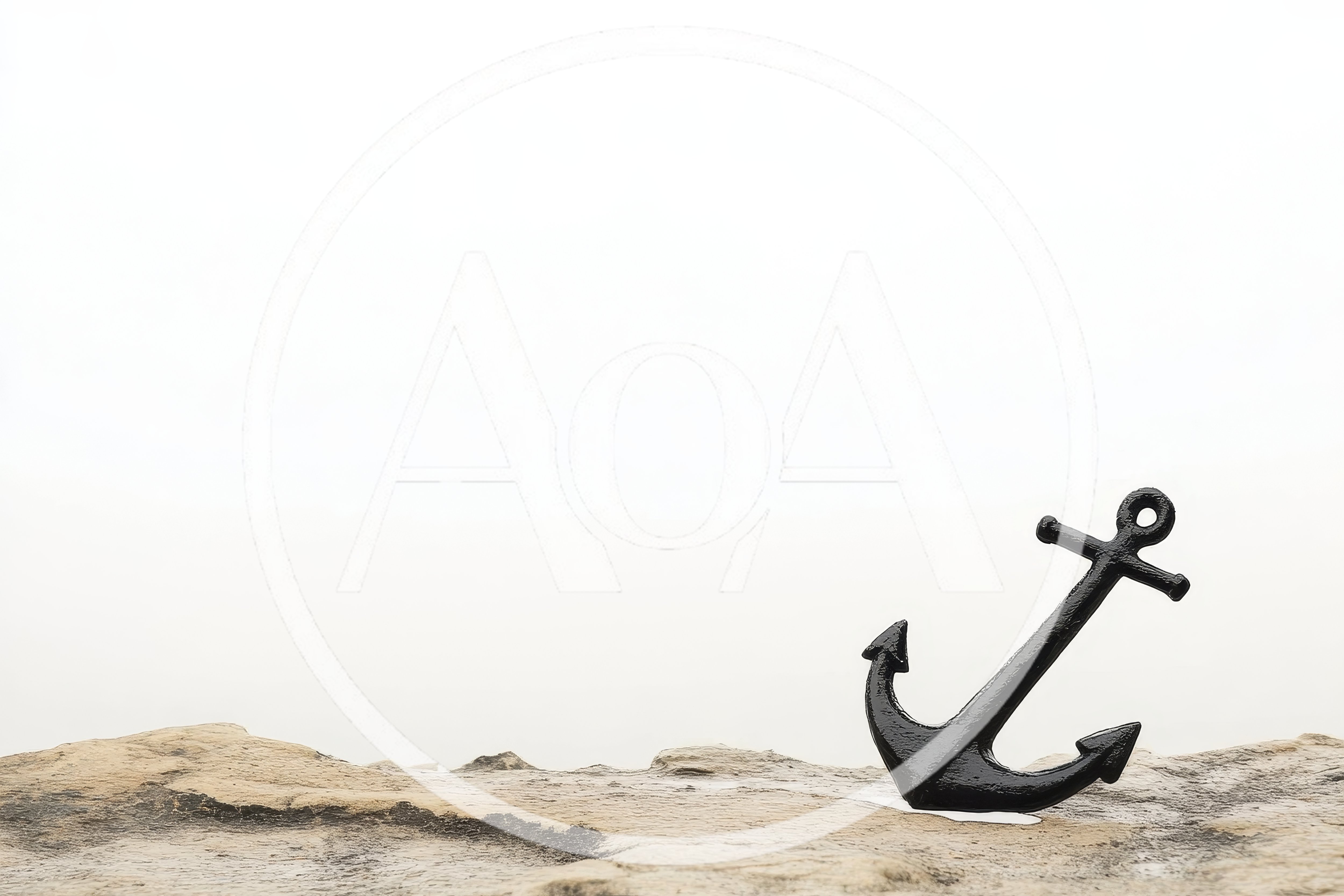 Black Metal Anchor Resting On A Rocky Shore
