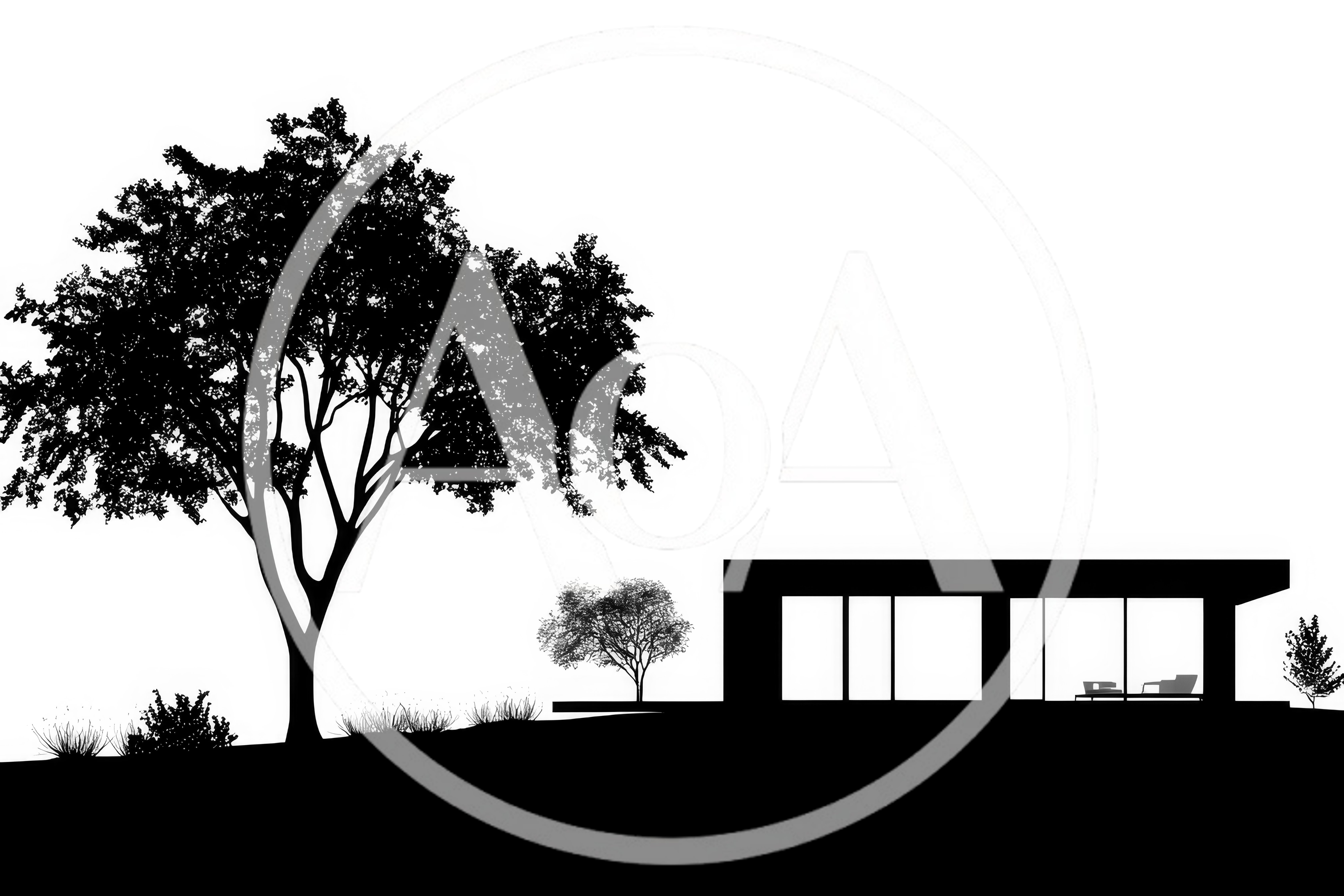 Minimalist Modern House Silhouette With Large Tree