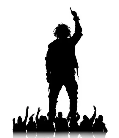 Silhouette Of A Performer Standing Above A Crowd