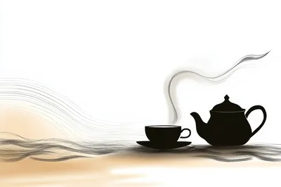 Minimalist Silhouette Of A Teapot And Cup