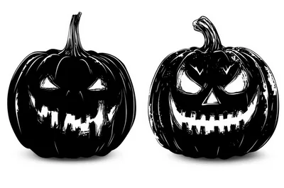 Two Spooky Jack O Lanterns In Black And White