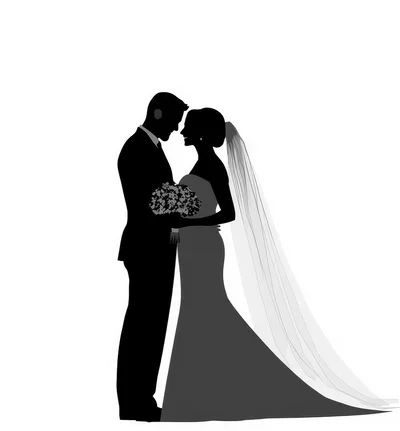 Silhouette Of A Bride And Groom Standing Together