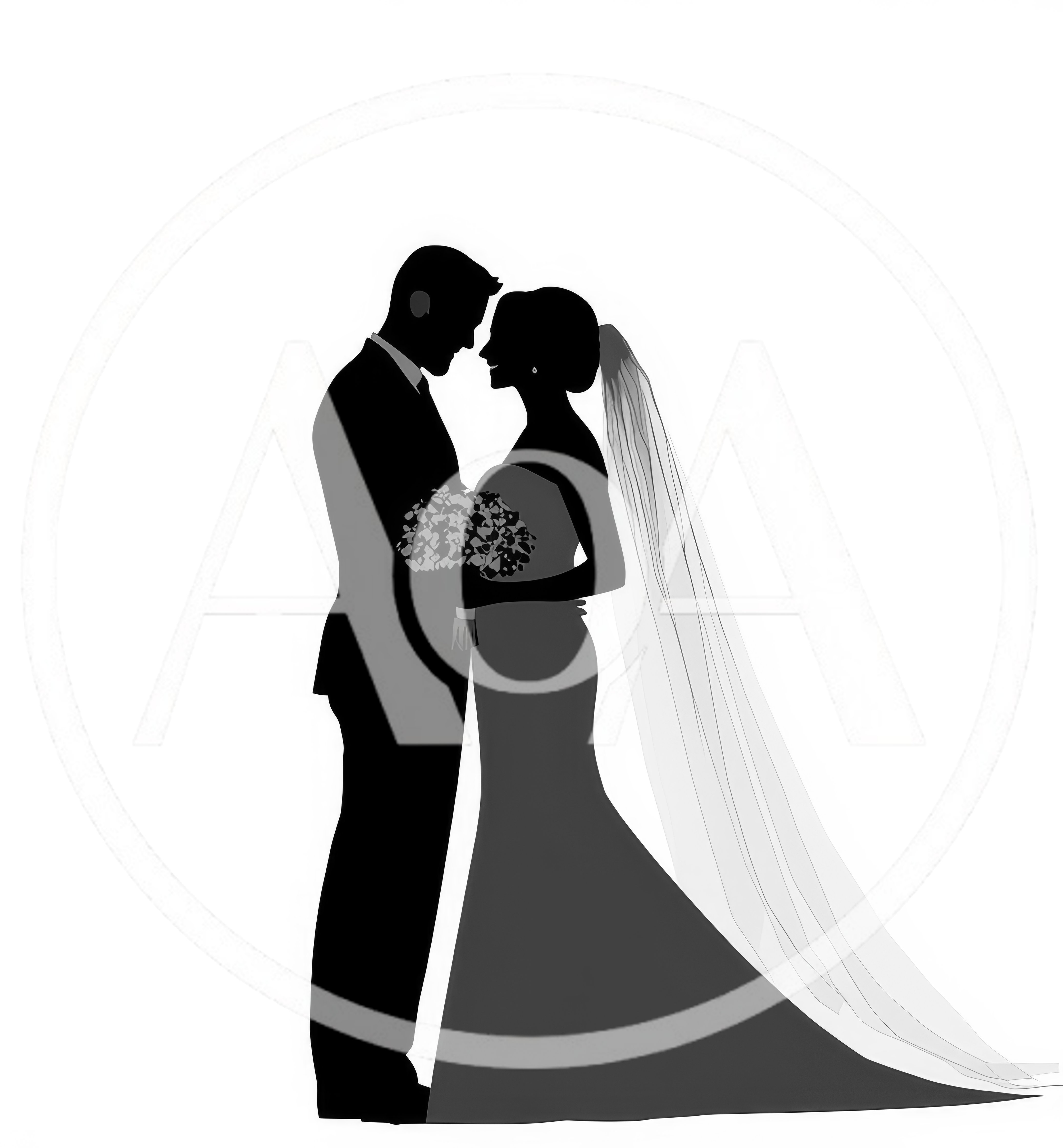 Silhouette Of A Bride And Groom Standing Together