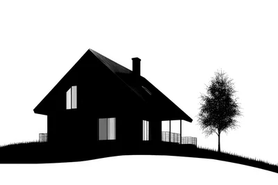 Silhouette Of A Modern House With A Tree