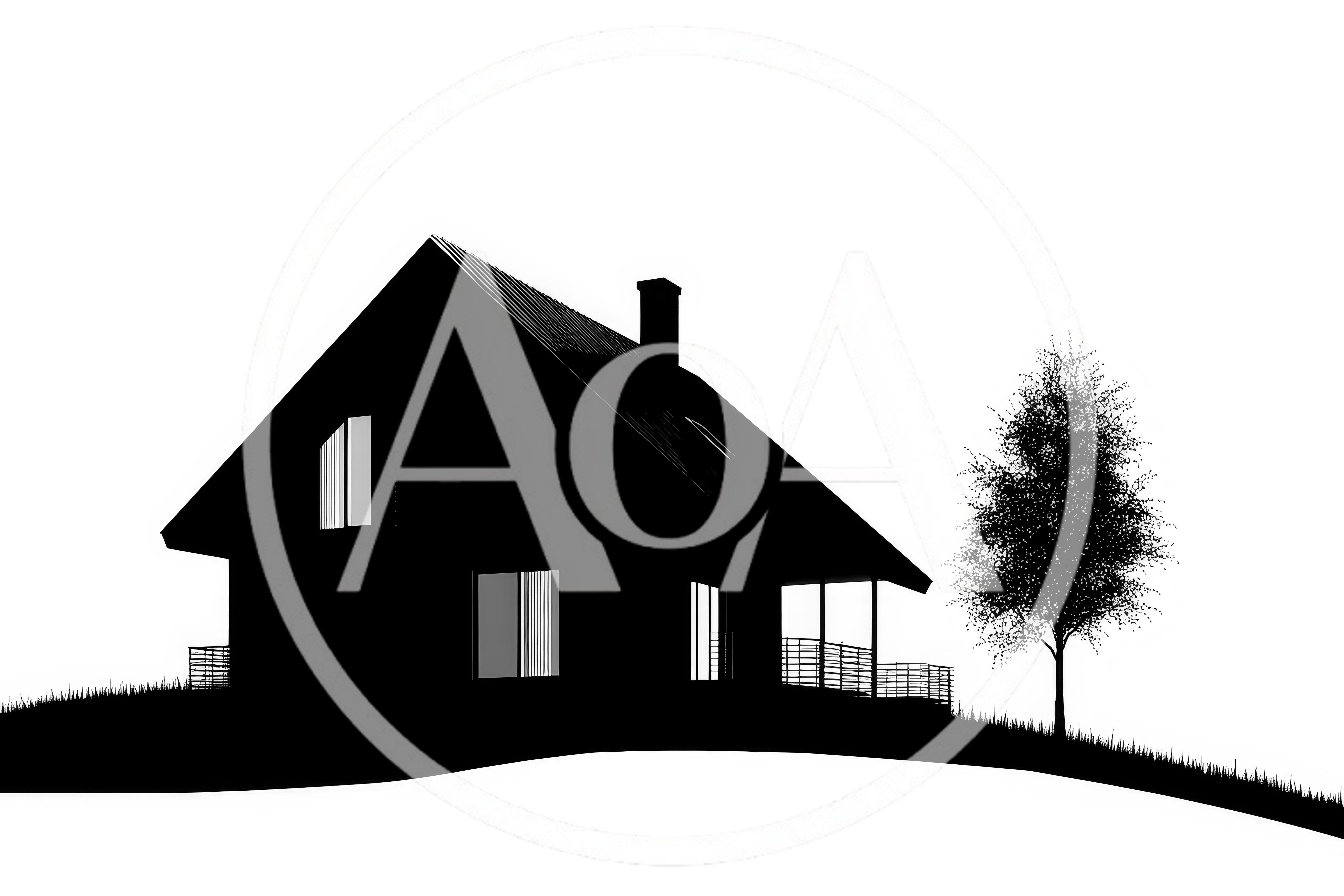 Silhouette Of A Modern House With A Tree