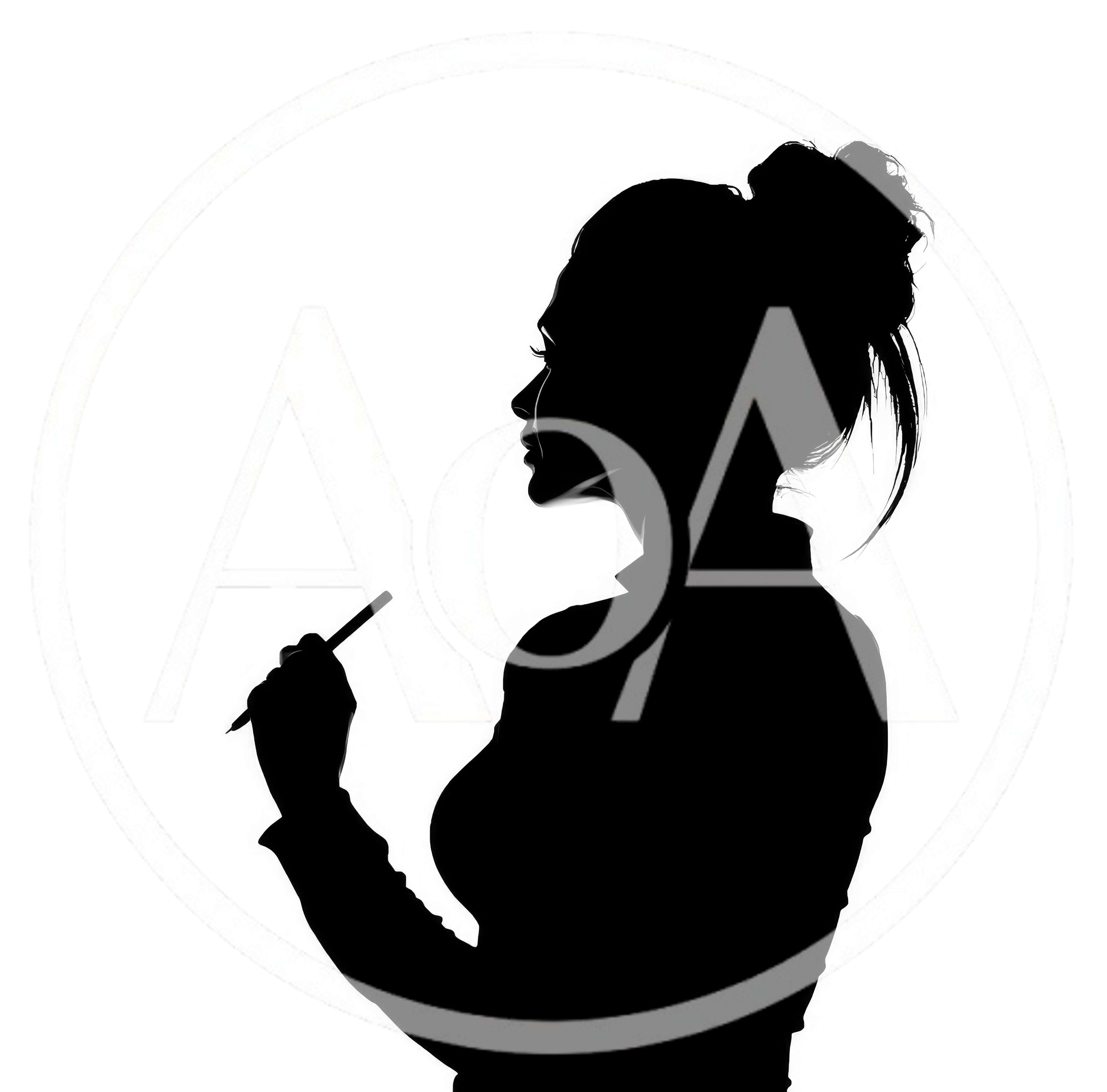 Silhouette Of A Woman Holding A Pen
