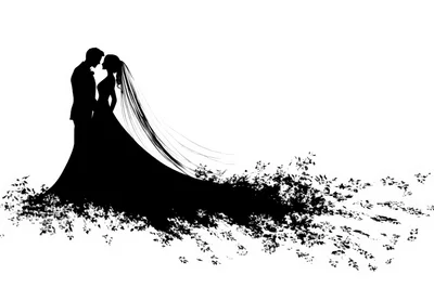 Silhouette Of A Bride And Groom In Wedding Attire