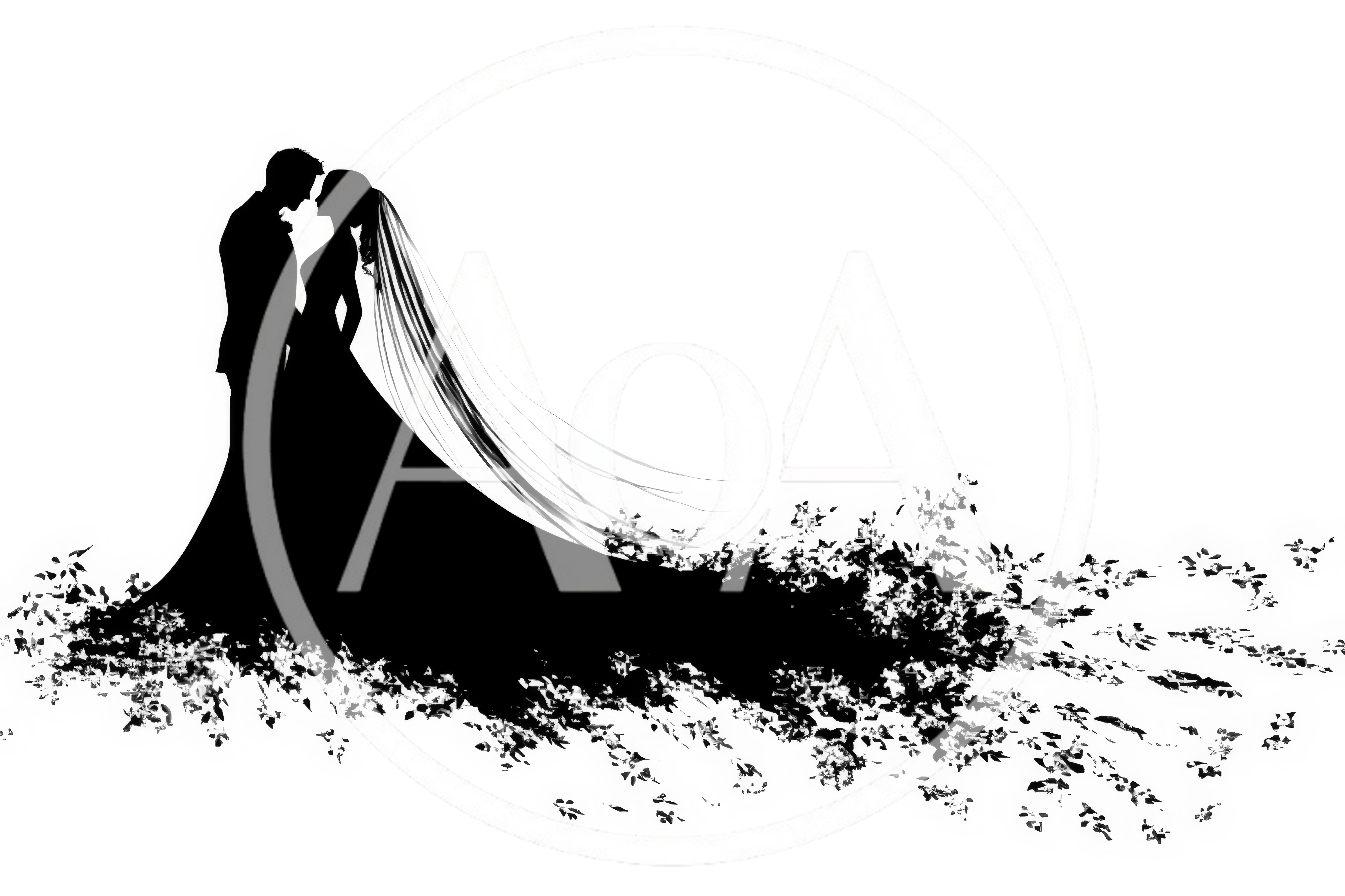 Silhouette Of A Bride And Groom In Wedding Attire