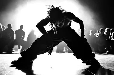 Silhouette Of A Breakdancer Performing In A Dark Studio