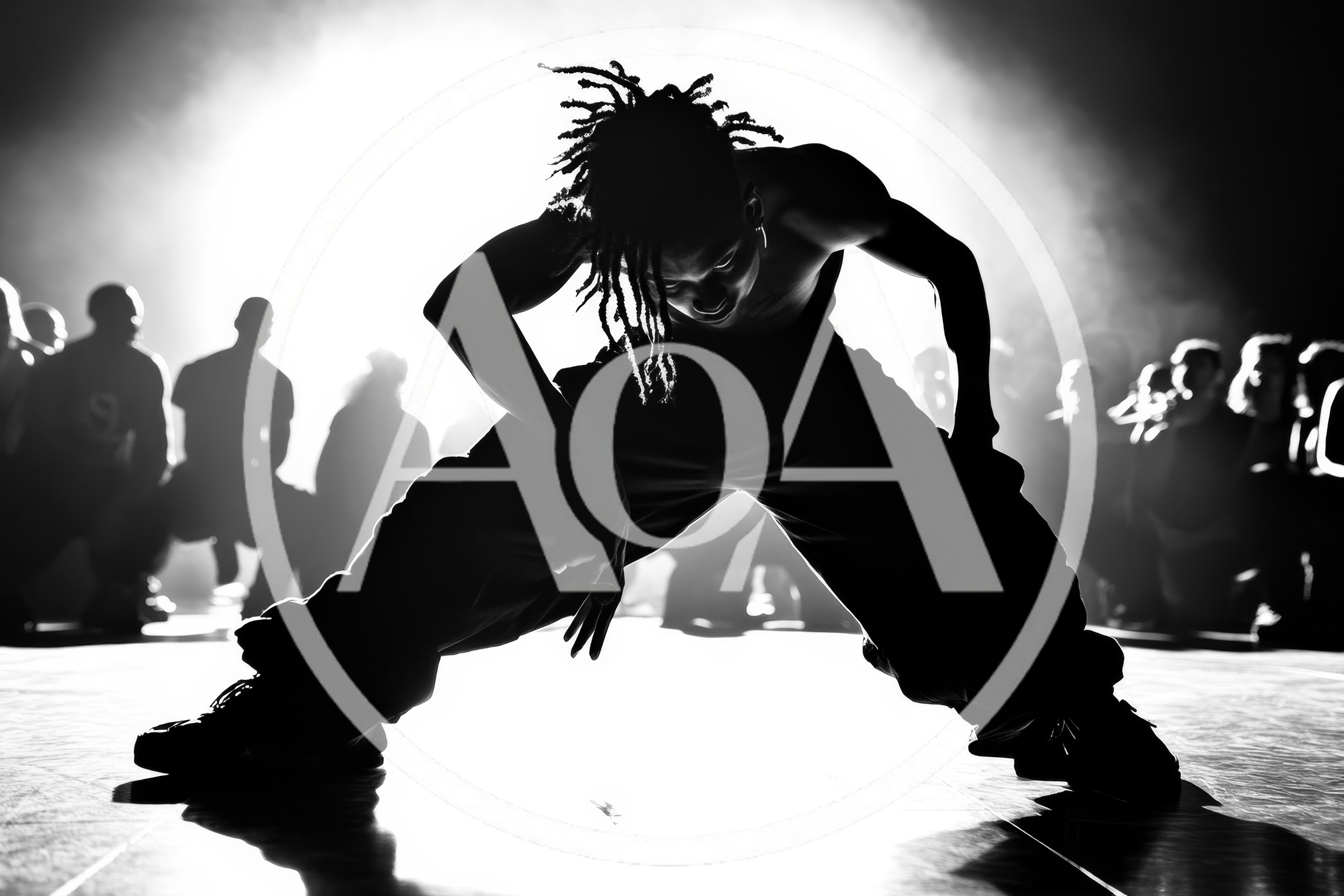 Silhouette Of A Breakdancer Performing In A Dark Studio