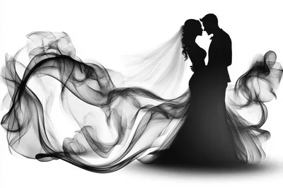 Silhouette Of A Bride And Groom In Smoke